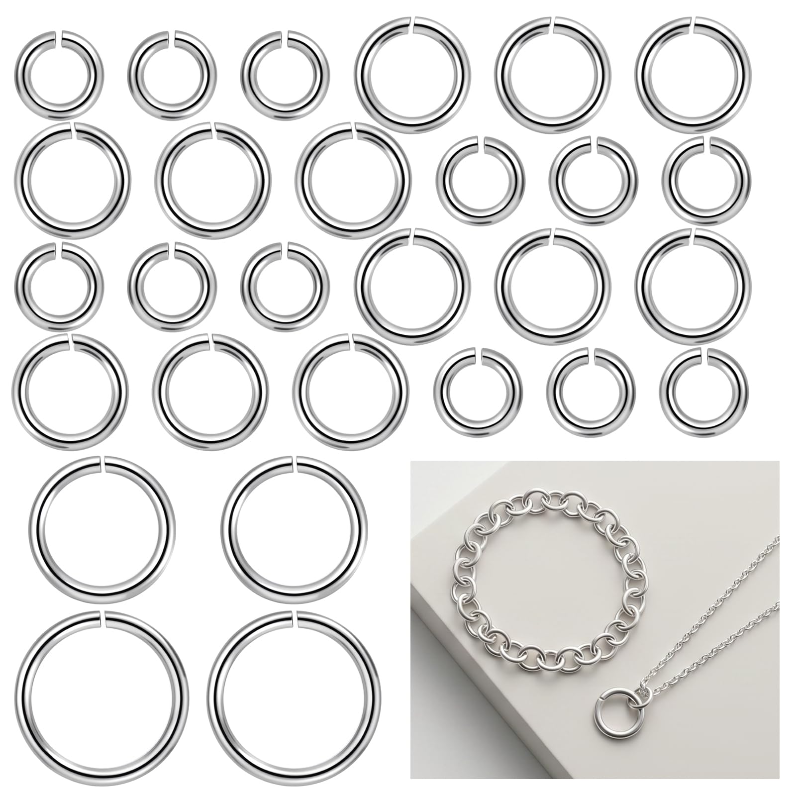 RAHHLIZS 16PCS Silver Jump Rings, Silver Rings 925, Small Jump Rings for Jewelry Making, 3/4/5/6mm Piercing Rings for Nose, Lip, Ear Cartilage, Helix, Tragus, Conch & Earlobe Piercings