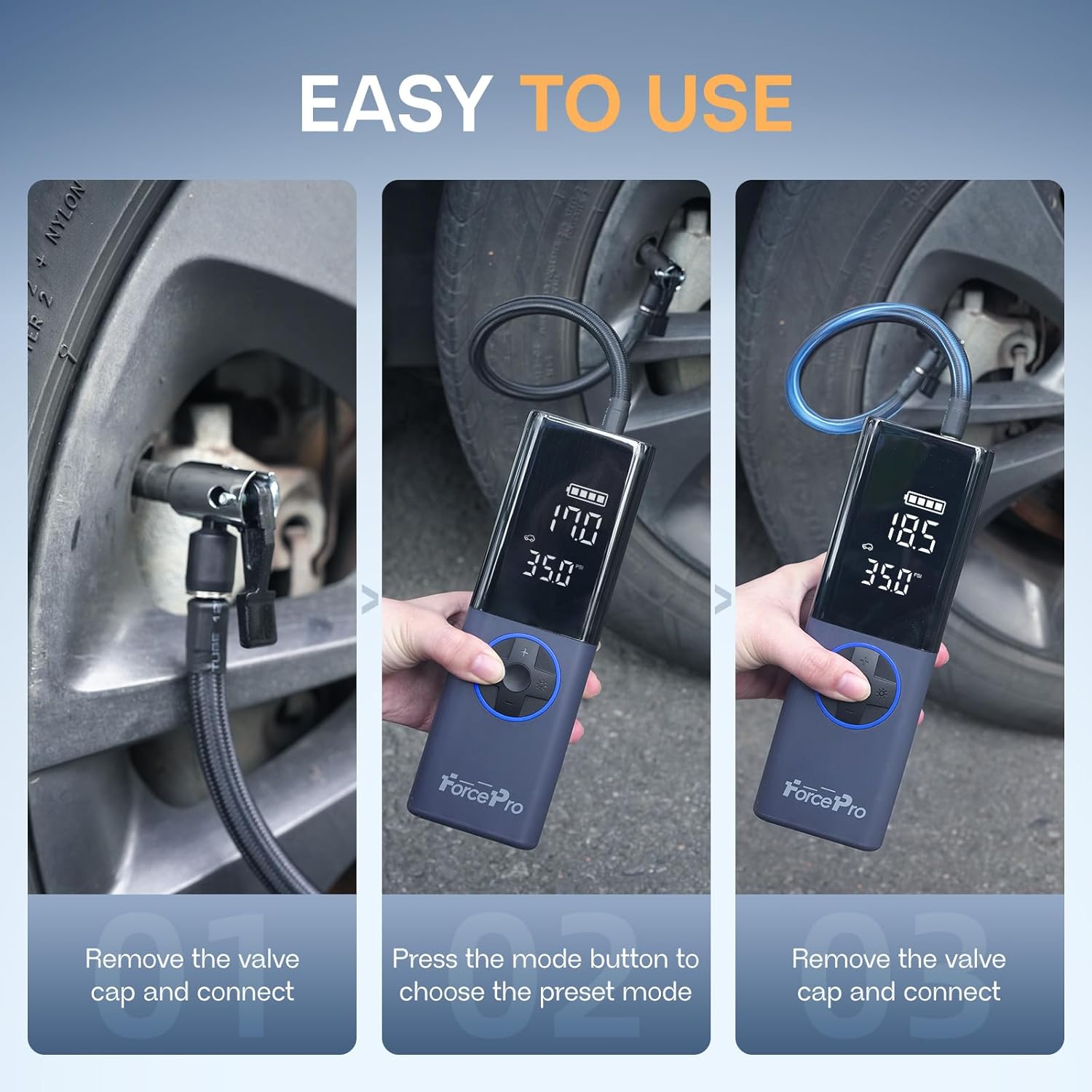 Tire Inflator Portable Air Compressor, 5X Faster Inflation 150PSI Cordless Air Pump for Car Tires with 20000mAh Rechargeable Battery Air Compressor for Car, Motorcycle, Bike, Ball with Light