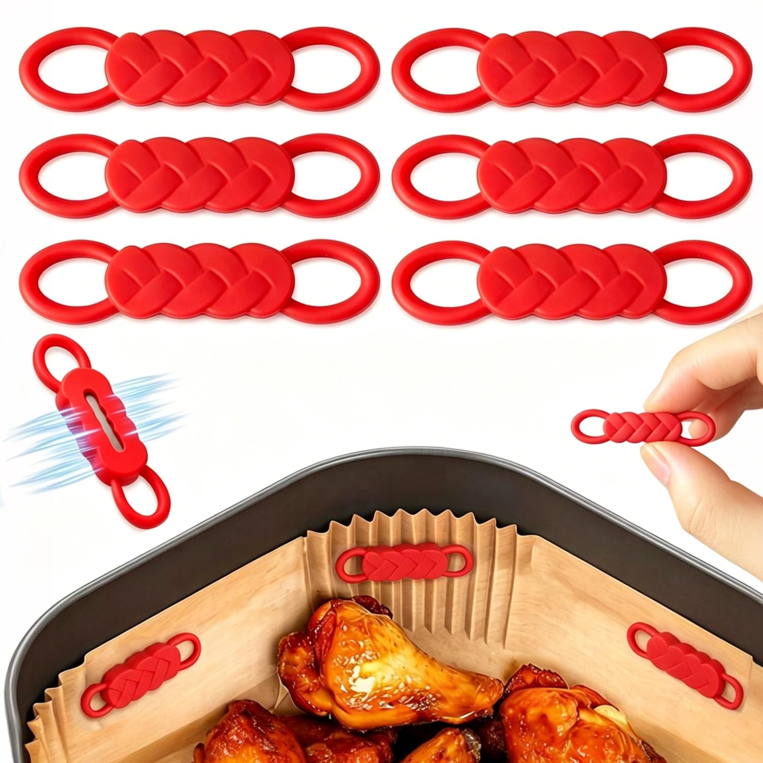 Upgraded Powerful Air Fryer Magnets for Parchment Paper, 6 Pcs (Red)