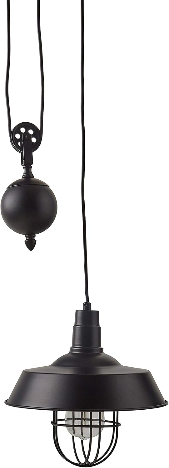 Amazon Brand – Stone & Beam Industrial Farmhouse Pendant Ceiling Chandelier with Pulley, Light Bulb Included, Adjustable 23"-64" Cord, Black