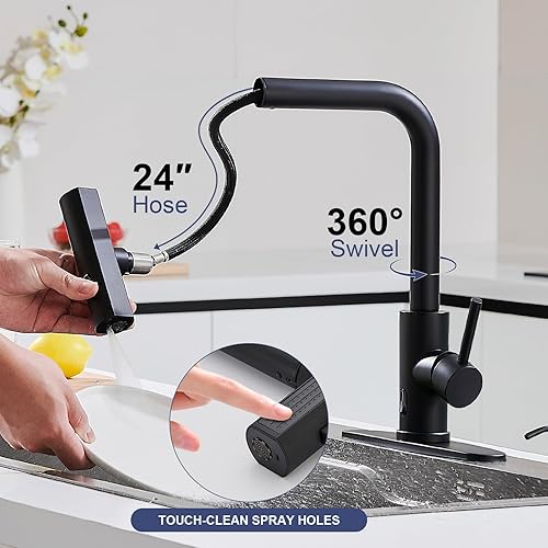 Miniatura 30 de Grifos de cocina de níquel cepillado con rociador desplegable y dispensador de jabón, un solo orificio y mango, grifo extraíble, grifo de fregadero