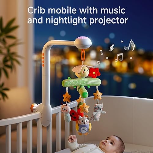 Miniatura 2 de TUMAMA - Móvil para cuna con música y luces, para bebé, lindo juguete para cuna colgante, control remoto para cuna, rotación, proyección de luz de