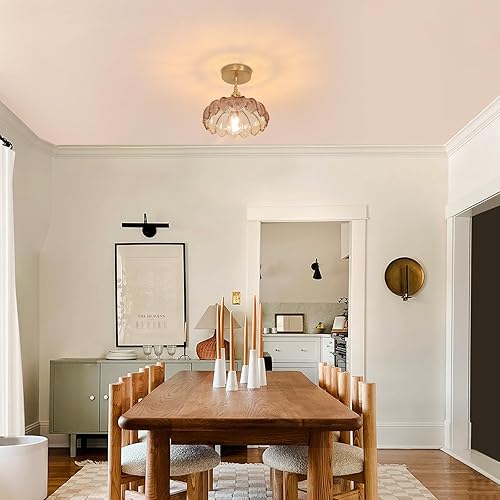 Miniatura 7 de Lámpara colgante con pantalla de cristal ámbar Scindapsus de cristal, lámpara colgante vintage de latón, luz colgante ajustable para cocina, isla,