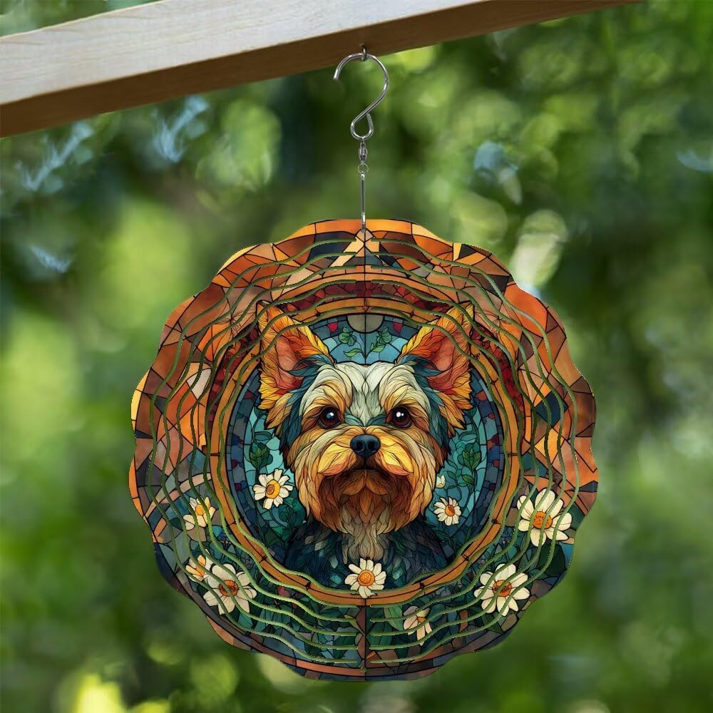 Yorkshire Wind Spinner, Dog Memorial Gifts for Loss of Dog, 3D Hanging Wind Spinners Outdoor Pet Sympathy Gift for Yard and Garden,9.8 inch