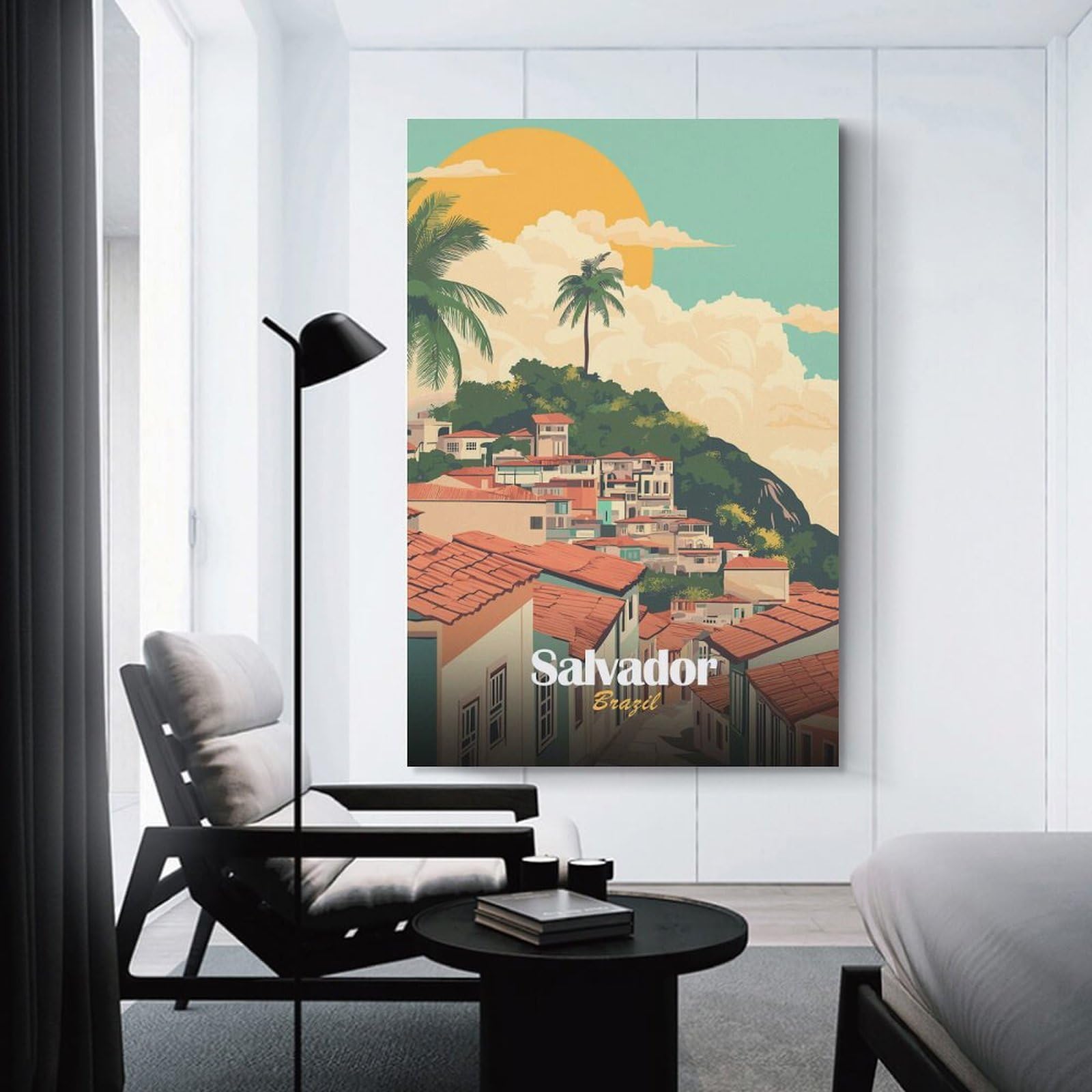 Junmoney Salvador, Brazil Cityscape Illustration Home Decor Wall Art, 24x36inch(60x90cm), for Work Areas, Reading Rooms Or Studios, An Interior Accent for Desk Areas