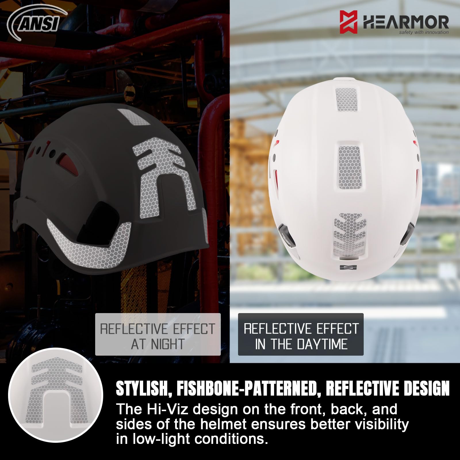 HEARMOR Kask ochronny 3 w 1 z ochroną słuchu i wizjerem, kask roboczy z certyfikatem EN 397 do prac leśnych, budowlanych i wspinaczkowych, łącznie z przenośną torbą i chłodzącą wkładką do kasku