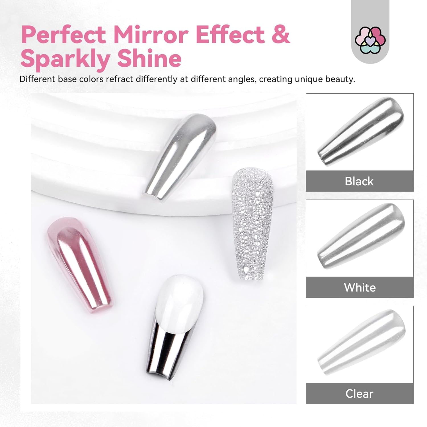 SAVILAND 4oz Chrome Nail Powder: 4PCS 1oz Large Capacity Metallic Mirror Effect White Pearl Chrome Powder for Gel Nails Art Design Home & Nail Salon DIY