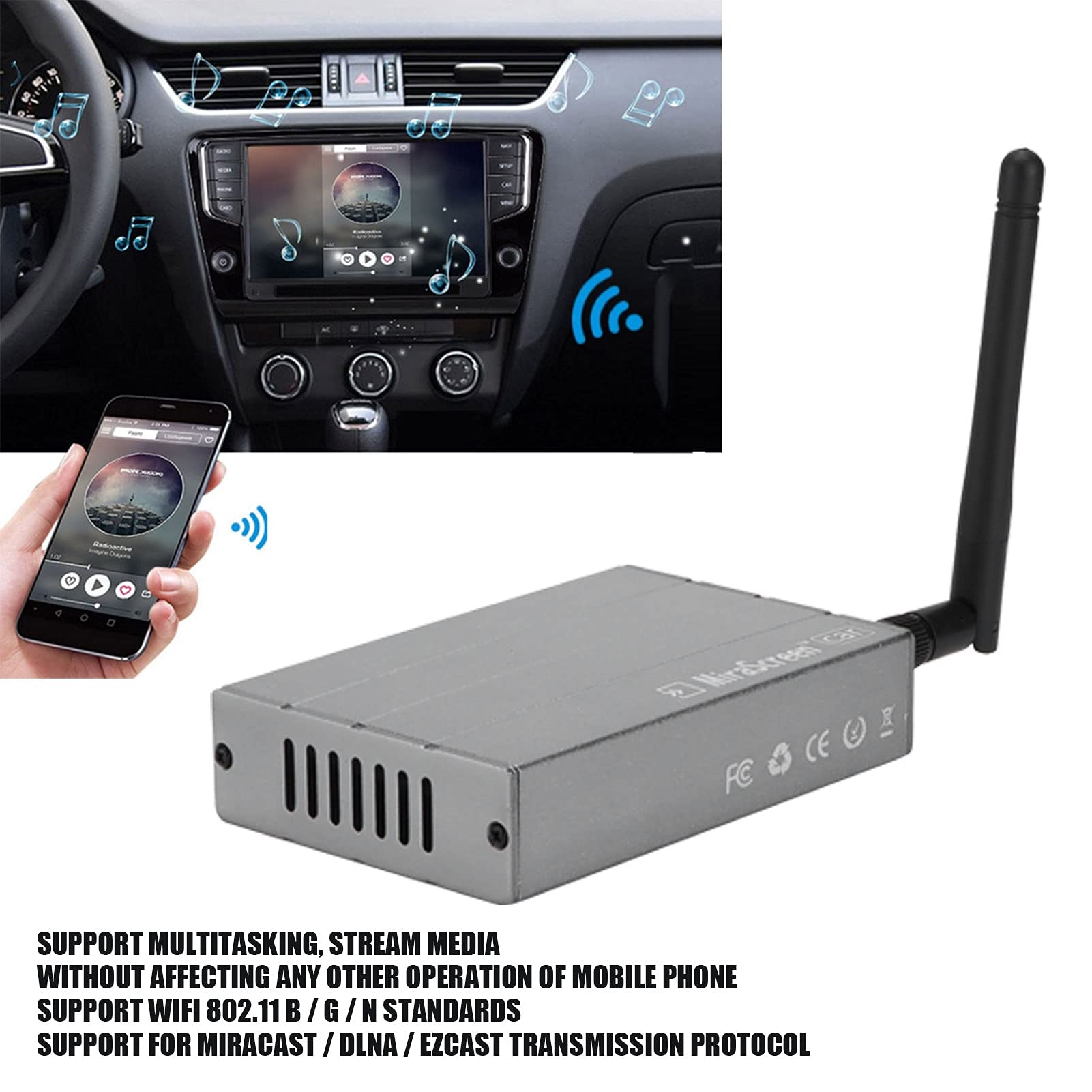 Display Wifi per Auto Specchio Link Adattatore TV Stick Display Wifi per Auto Specchio Link Adattatore per Lettore Multimediale HD Dongle con Bassa Latenza Compat Car Box Mirror L