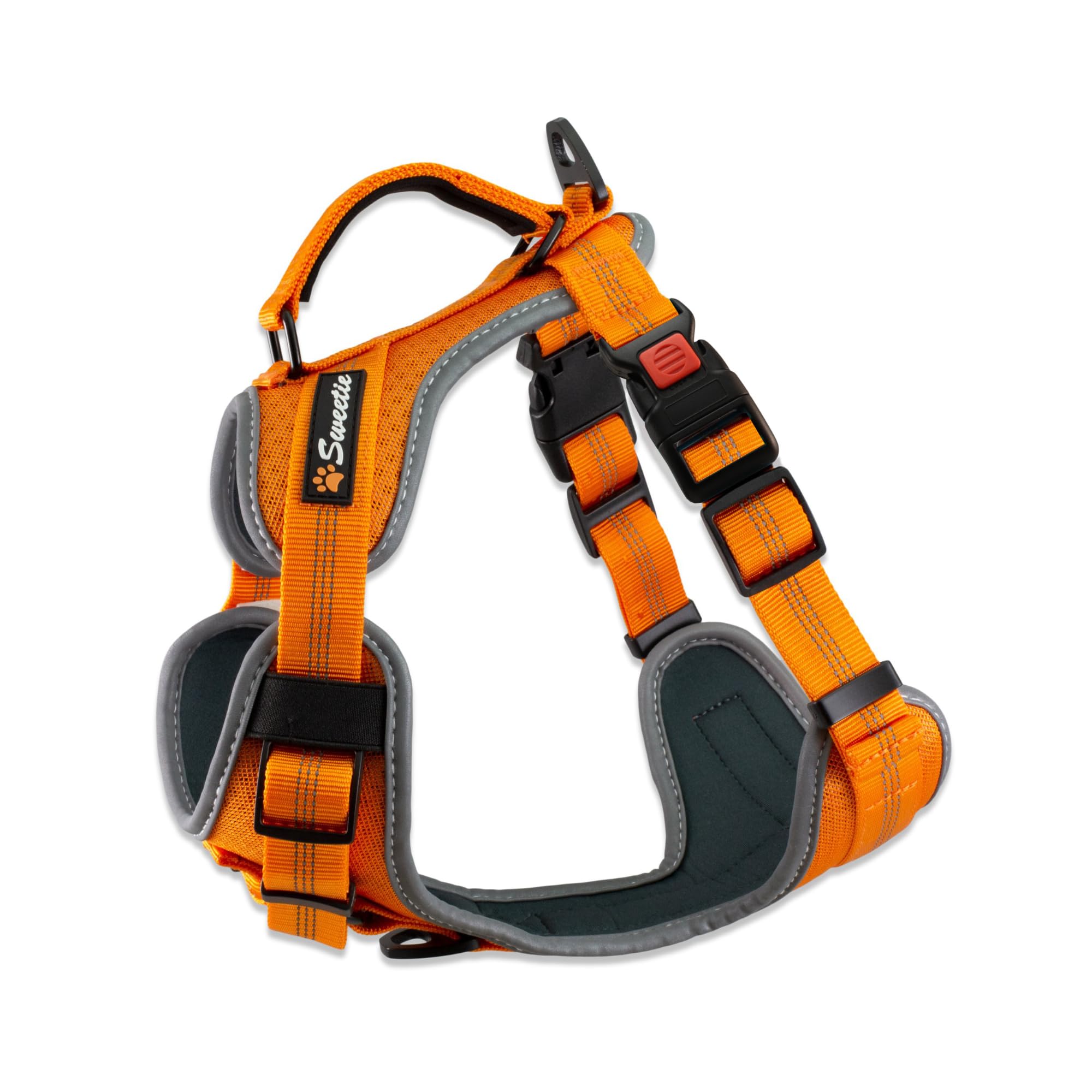 Sweetie Dog Harness No Pull Y-Shape with Control Handle & 2 D-Rings – Front Clip, Padded Neoprene, Breathable Reflective – No Pull Harness for Small Medium Large Dogs & Puppy Harness - Orange