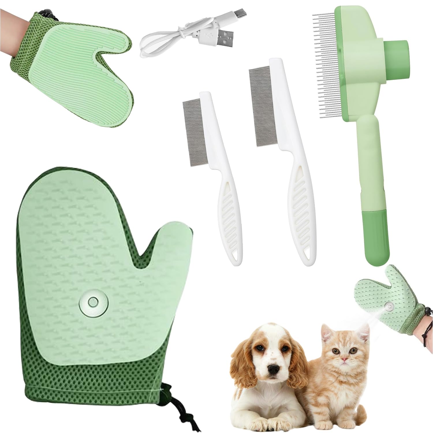 Guantes de Cepillado para Mascotas, Peine Autolimpiante para Gatos, Guantes Electrostáticos para el Aseo de Mascotas, Peine para Pulgas con Botón de Desbloqueo, para el Cuidado del Pelo Largo y Corto