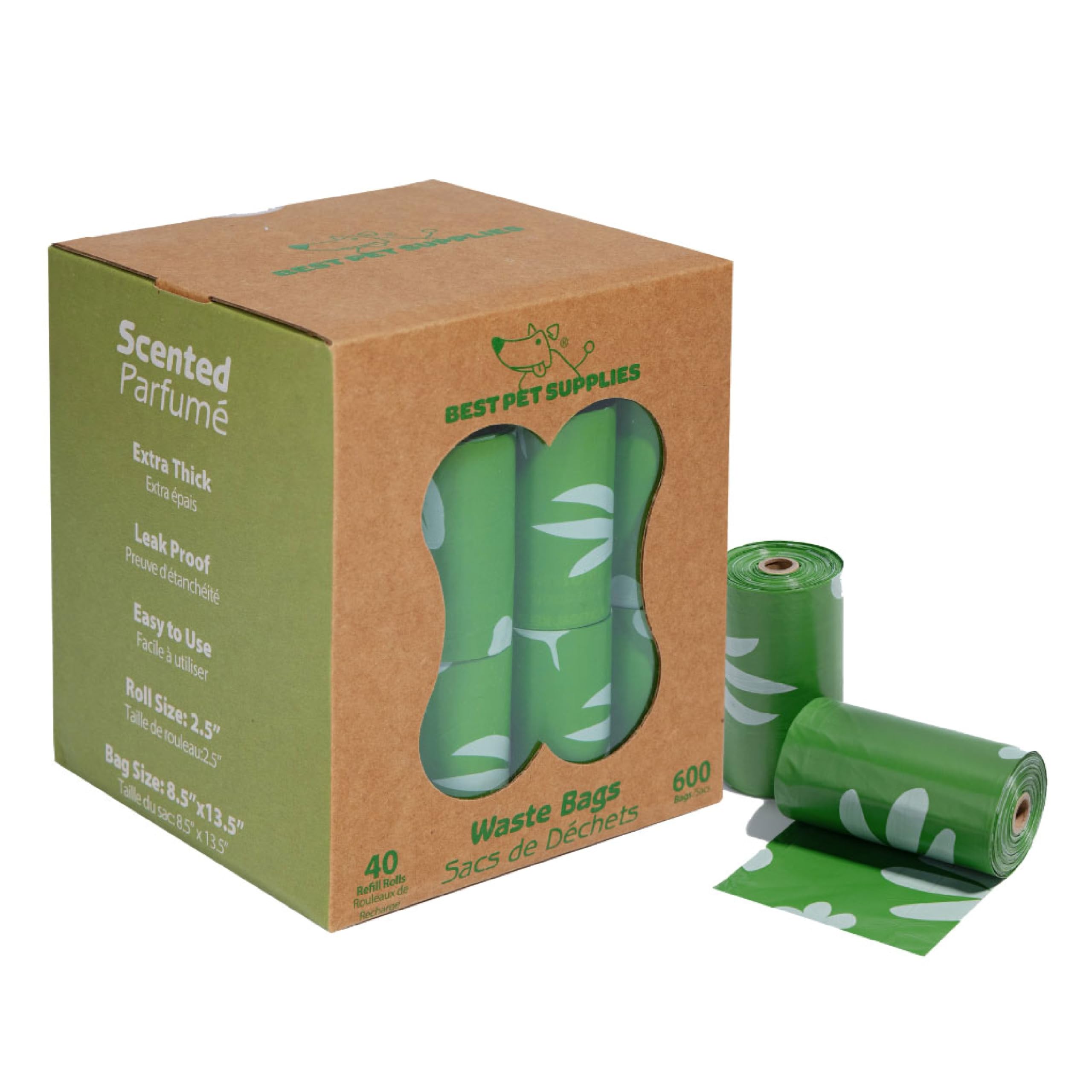 Best Pet Supplies Poop Bags for Dogs, 50% Post-Consumer Recycled Content dog waste bags on rolls, fits all poop bag holders for leashes - 600 Count, Green, Lavender Scented