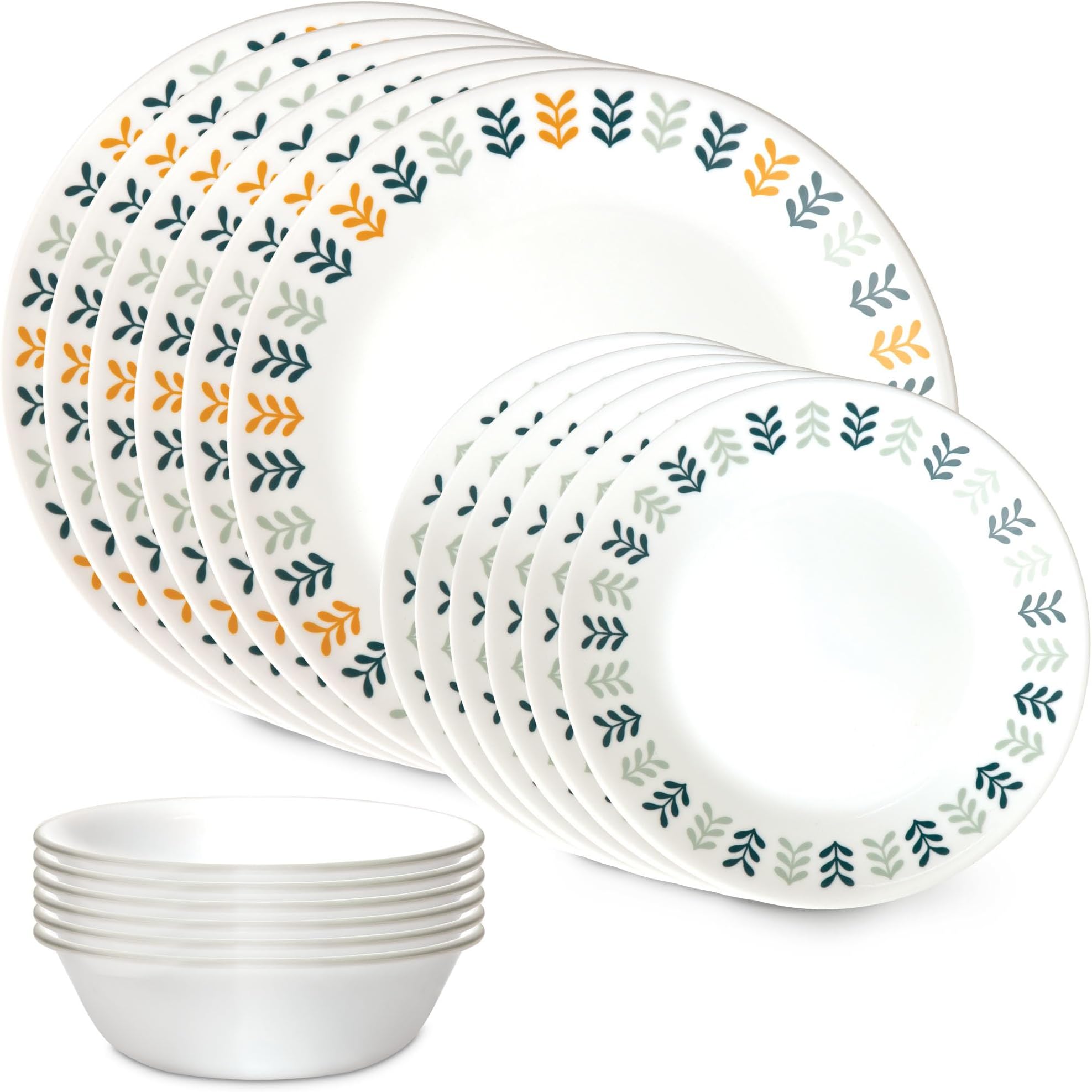 Vitrelle 18 Piece Glass Dinnerware Sets, Service for 6, Triple Layer Chip & Crack Resistant Glass Plate and Bowl Sets, Anders