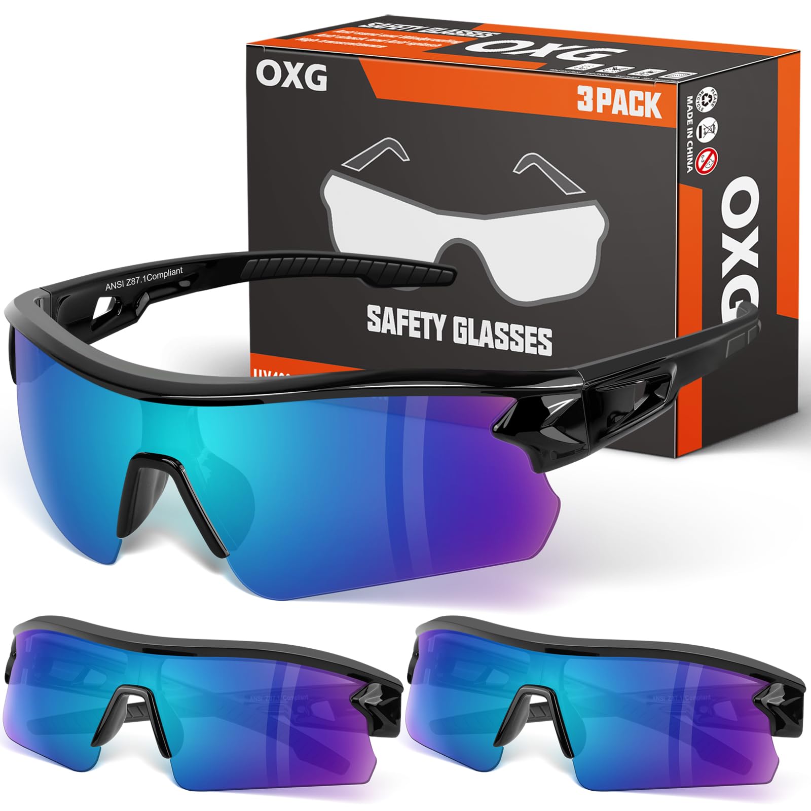 OXG Anteojos de seguridad de trabajo para hombres y mujeres, ANSI Z87.1, resistentes a los arañazos, gafas protectoras para tiro industrial