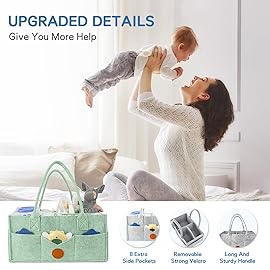 Maliton Baby Diaper Caddy, Nursery Storage Bin & Car Organizer with Handle, Large Felt Bag for Newborn essentials Boy or Girl, Changing Table Organizer for Baby Stuff, 15 x 9 x 7Baby Shower Basket