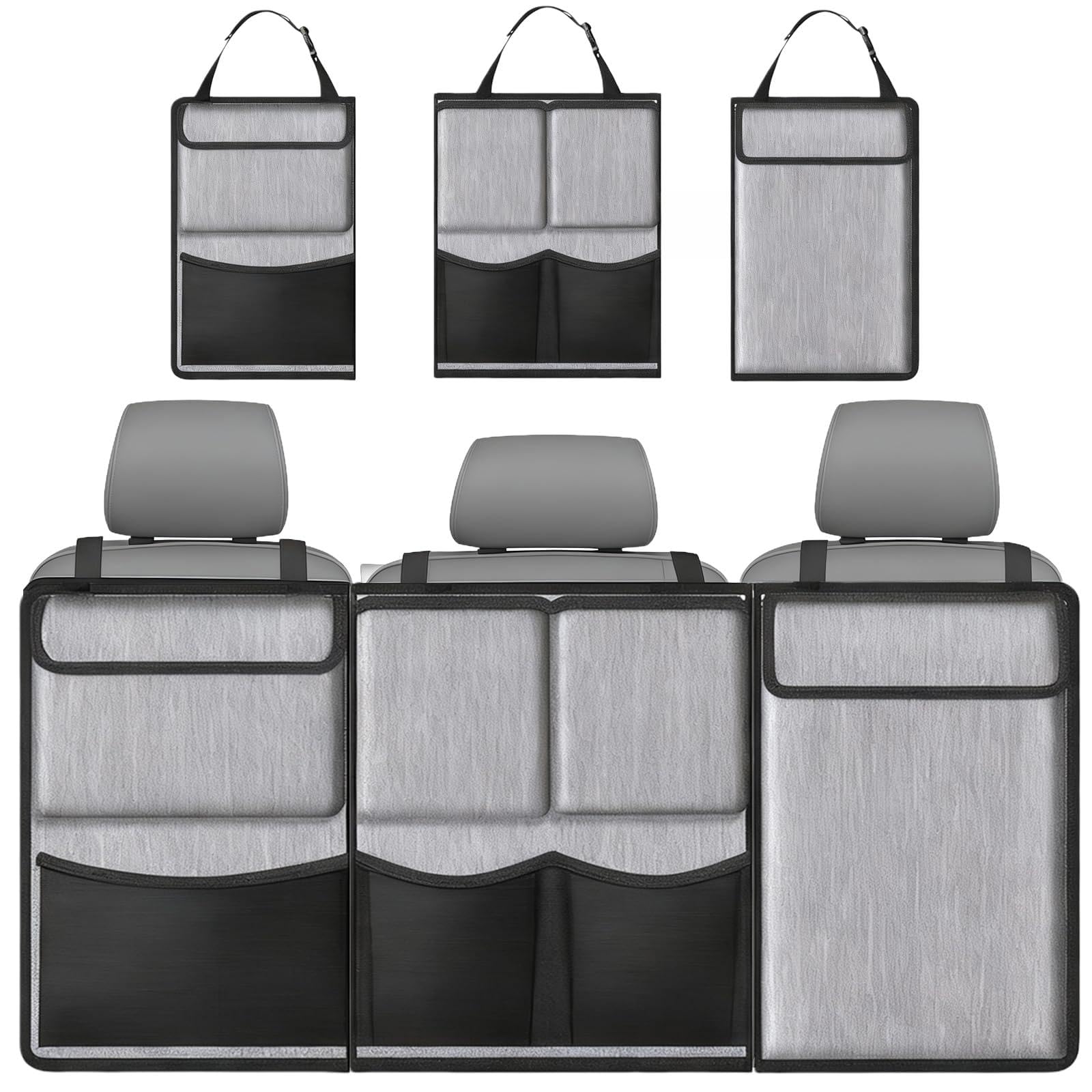 Vbgurr Grey Car Boot Organiser Storage,Detachable Multi-Pocket Seat Back Organiser With Zipper,Waterproof Foldable Boot Tidy With 7 Pockets,Seat Back Protectors Children's Travel Storage For Suv Truck Mpv (Grey)