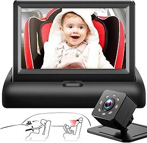 Baby Car Mirror with 4.3'' HD Night Vision Function Display, Safety Car Seat Camera with Wide Crystal Clear View, Easily Observe The Baby’s Move(Not USB)