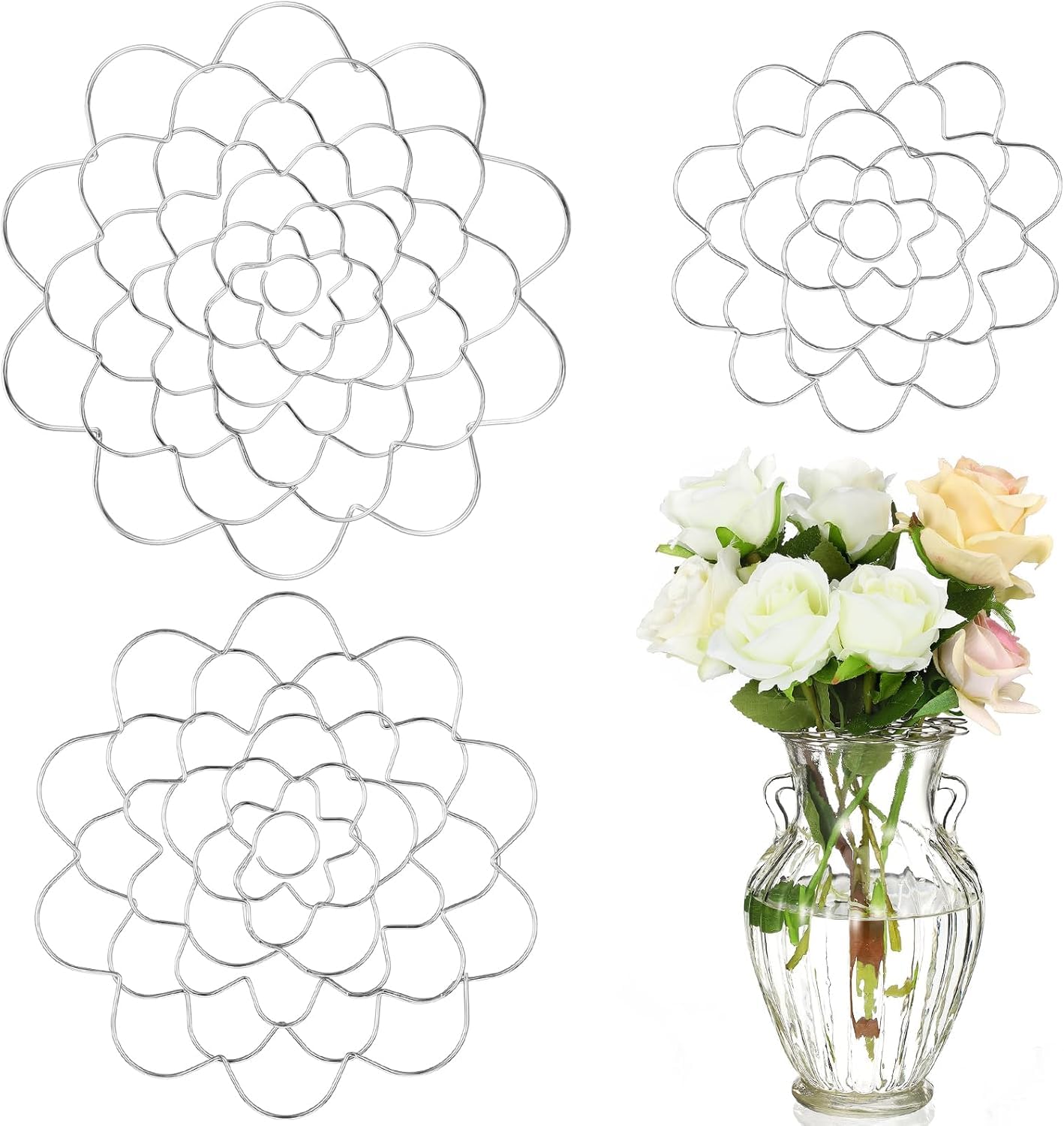DIFEIUKI フラワーホルダー 生け花ツール 3個セット フラワーアレンジメント 花の形 花器 ブーケ 茎 植物 固定 生け花 花留め 道具 多穴 高耐久 使いやすい 花 アレンジ 補助具 花カエルホルダー 花瓶用 フラワーベース シルバー