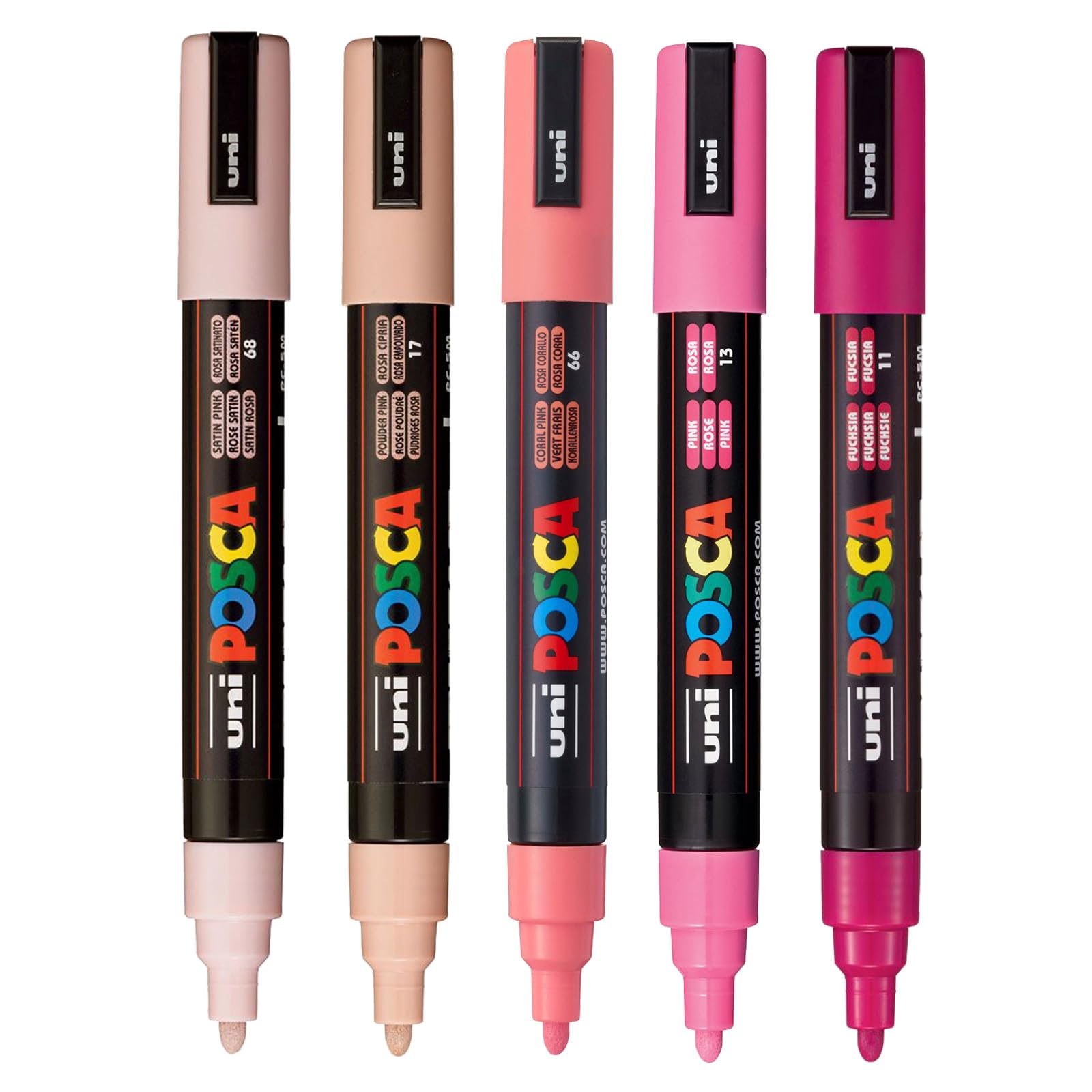 posca Paint Art Markers, Set of 5 5M Medium Markers with Reversible Tips, Pink Collection