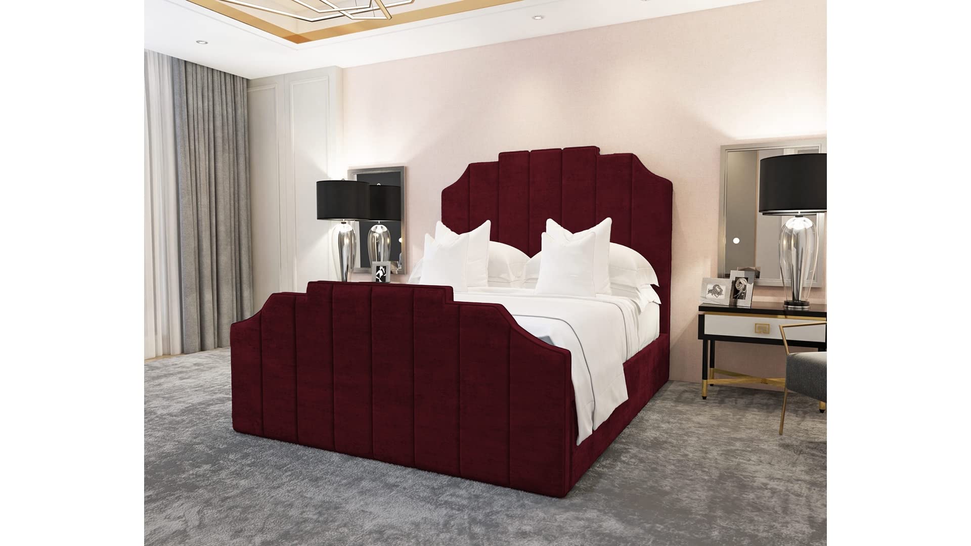 Britainsleep Crown Plush Velvet Upholstered Bed Frame | Double | Single | KingSize | Super King Size Bed | Featuring Double Headboard | Premium Quality | UK Manufactured