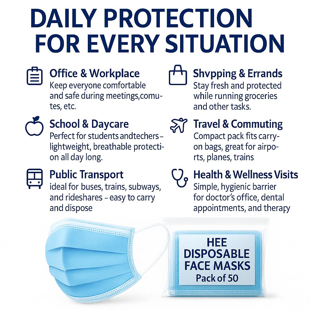 Disposable 3 Ply Blue Face Masks with Fabric Loop - Pack of 100 – Comfortable, Secure, and Breathable Protection. (Loop Face Mask) (LOOP_FACE/100) - Image 2 thumbnail