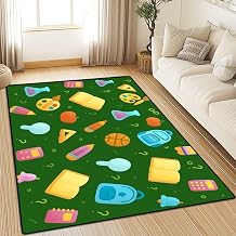 Washable Area Rug Colorful School Supply Books calculators Art Tools 4x5.3 Low Pile Throw Rug Non-Slip Non-Shedding Rug Indoor Carpet for Living Room Bedroom Kids Room Home Decor