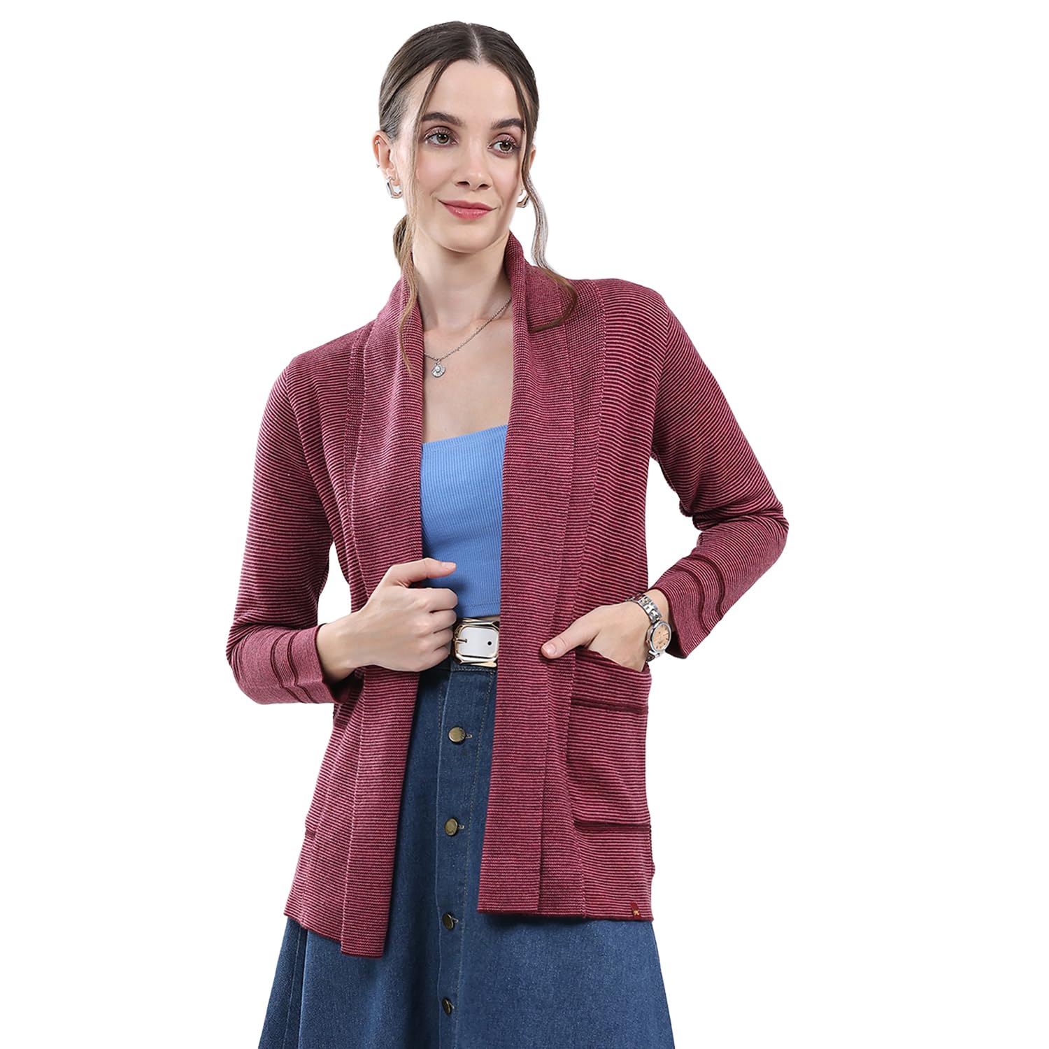 monte carlo Women's Regular Fit Cardigan | Self Design Pattern | Front Open with Full Sleeve Collar Neck Winter Cardigan for Womens-picture-42