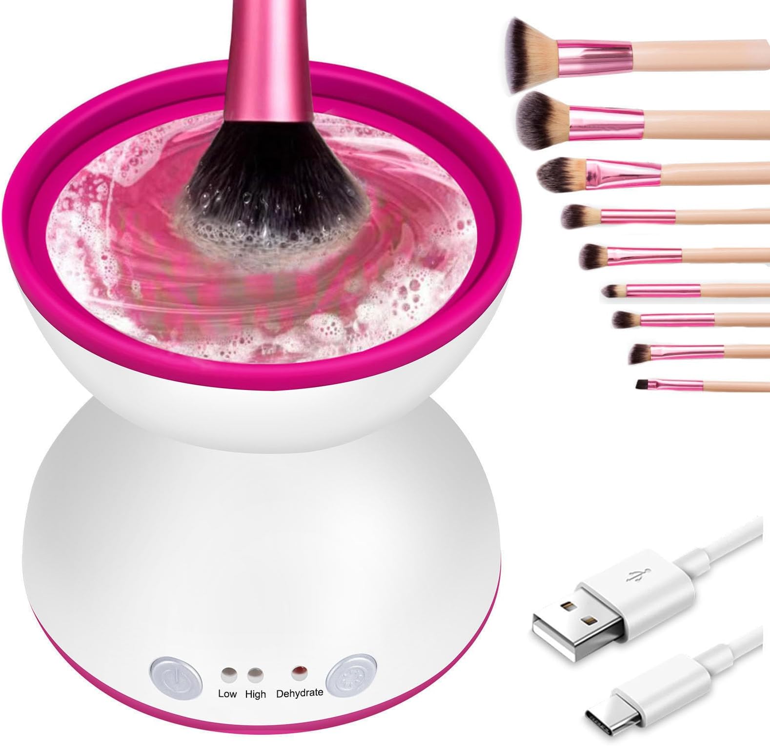 Makeup Brush Cleaner - 2 Adjustable Clean Speed & Dehydration, 1200mAh Rechargeable Make Up Brush Cleaner Cleanser Machine for All Makeup Brushes & Tools