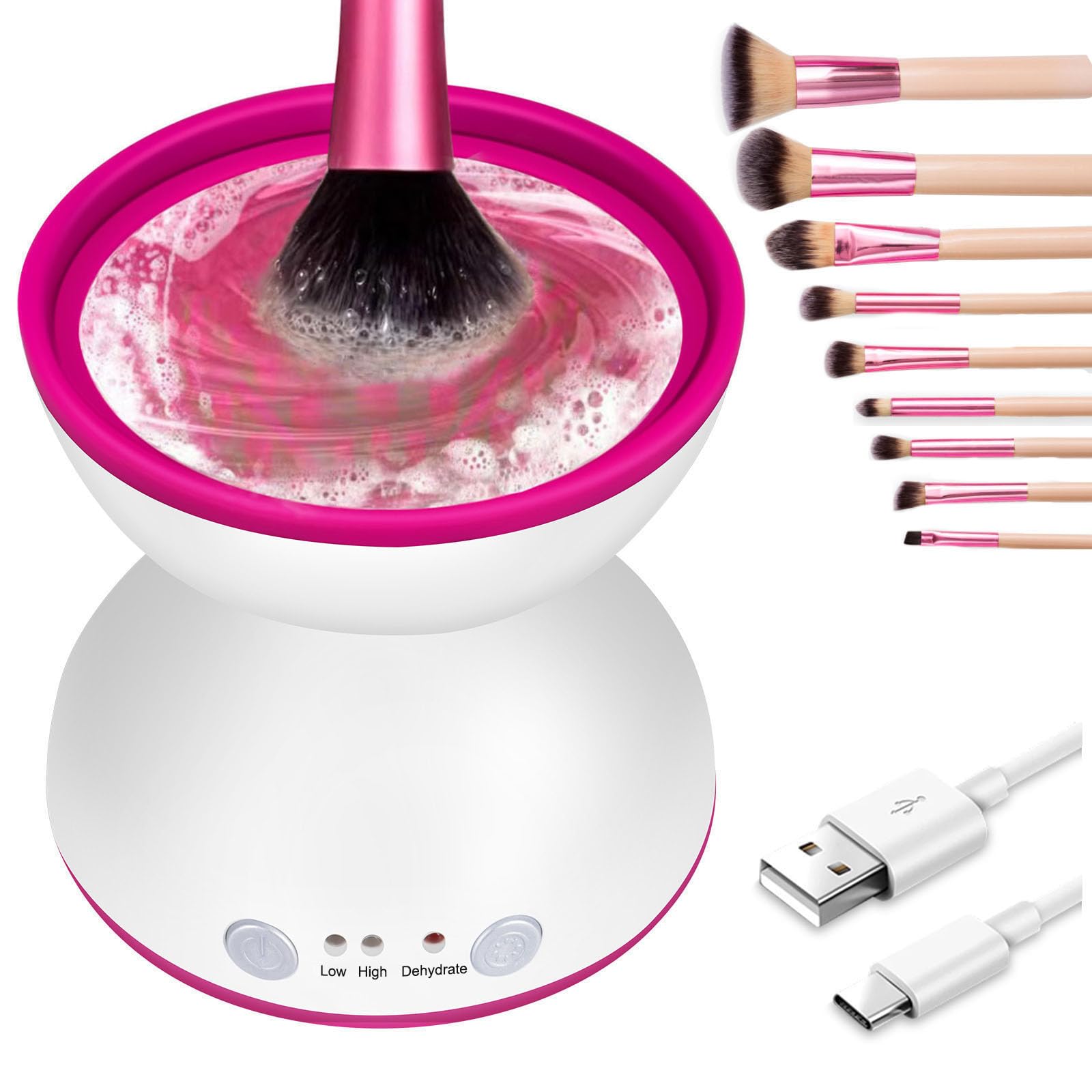 Makeup Brush Cleaner - 2 Adjustable Clean Speed & Dehydration, 1200mAh Rechargeable Make Up Brush Cleaner Cleanser Machine for All Makeup Brushes & Tools