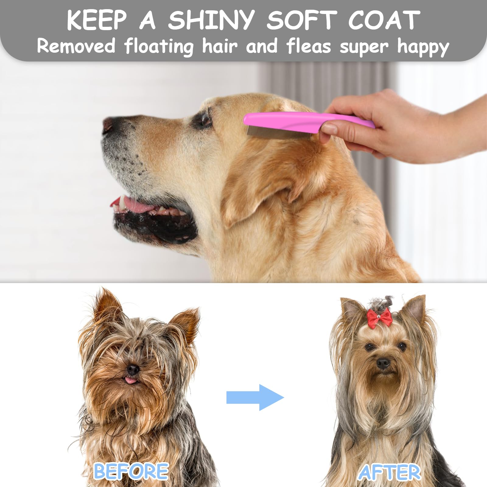 Paquete de 7 cepillos de aseo para mascotas, cepillo de doble cara para desenredar perros, rastrillo para perros y gatos, con peine de metal, peine de pulgas, peine de nudo abierto, peine de dientes