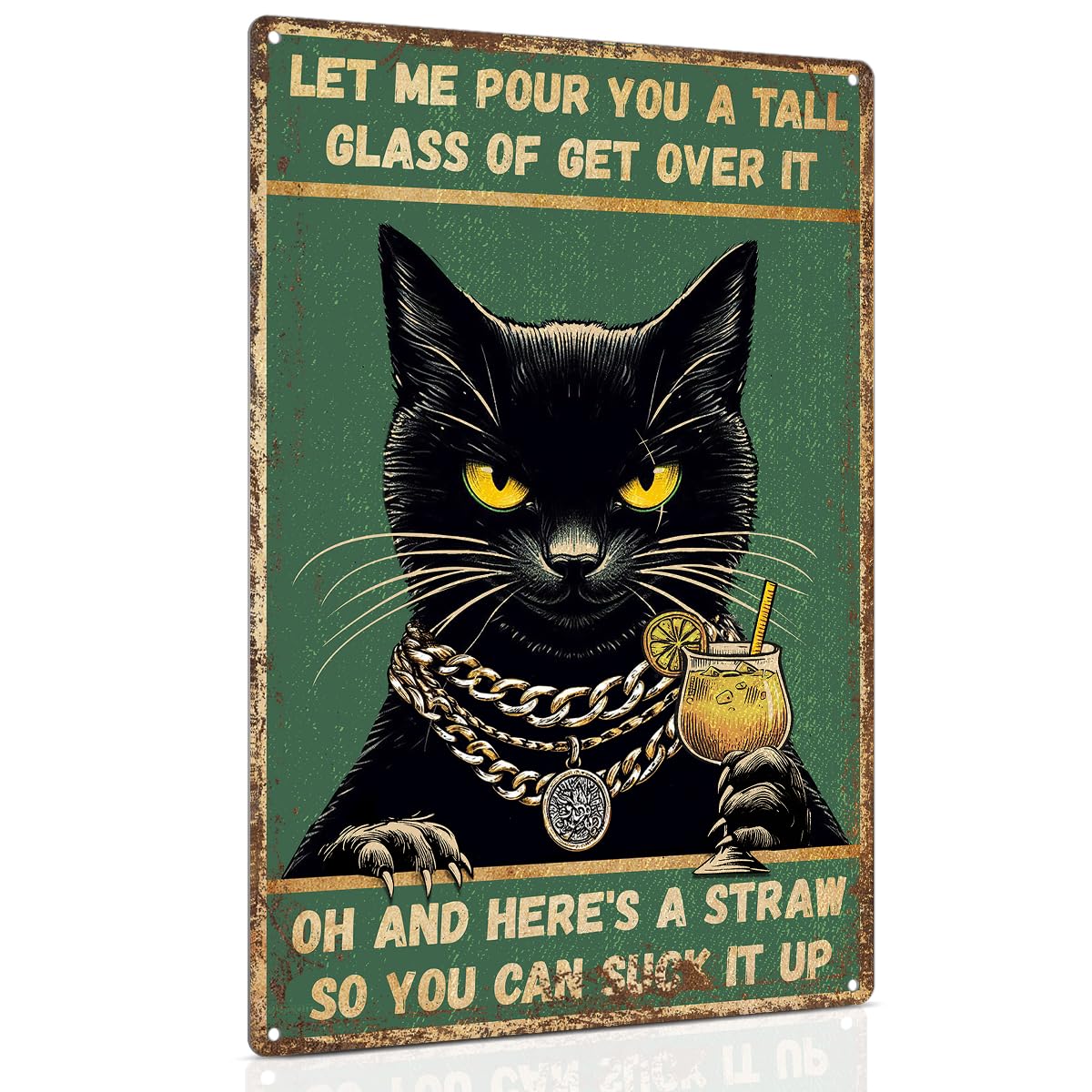 ALKB Funny Cat Poster Retro Metal Sign for Garage Bar Man Cave Wall Decoration 8x12 Inch - Let Me Pour You A Tall Glass of Get Over It