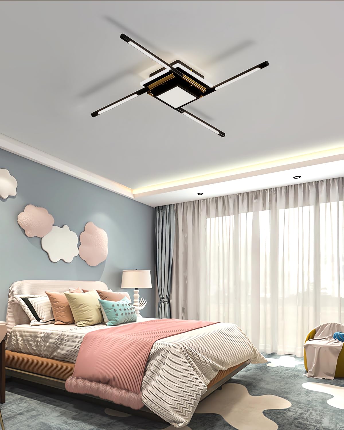 MOMOYY Modern LED Ceiling Light,Ceiling Lights Living Room,Unique Black Ceiling Lamp, Acrylic Lampshade Chandelier,4 Heads Flush Mount Ceiling Lamp,forDiningRoom,Bedroom, Living Room (4 Heads) — image 1