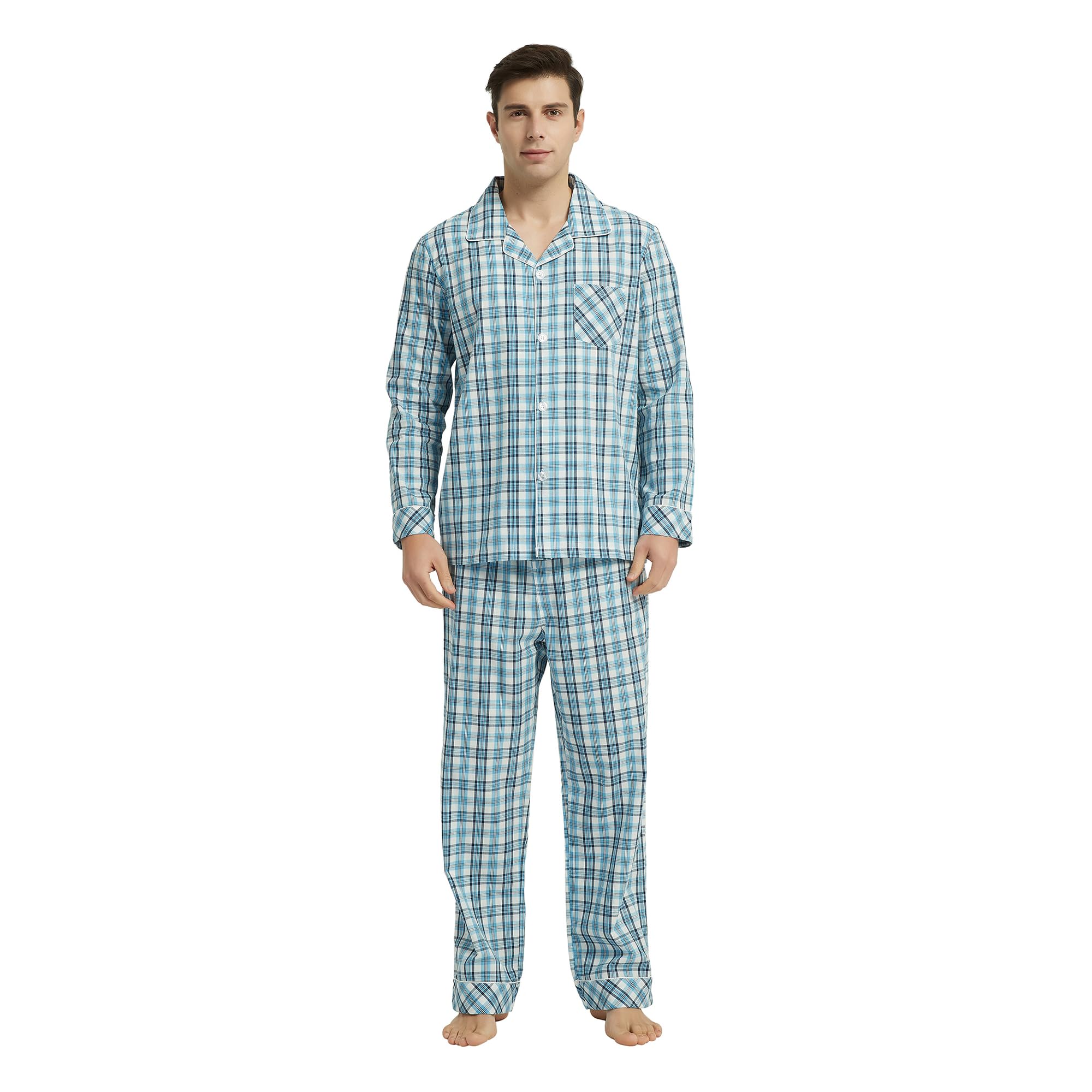 Men's 100% Cotton Soft Woven Button Down Pajama set ，pajama set for men.-image-31