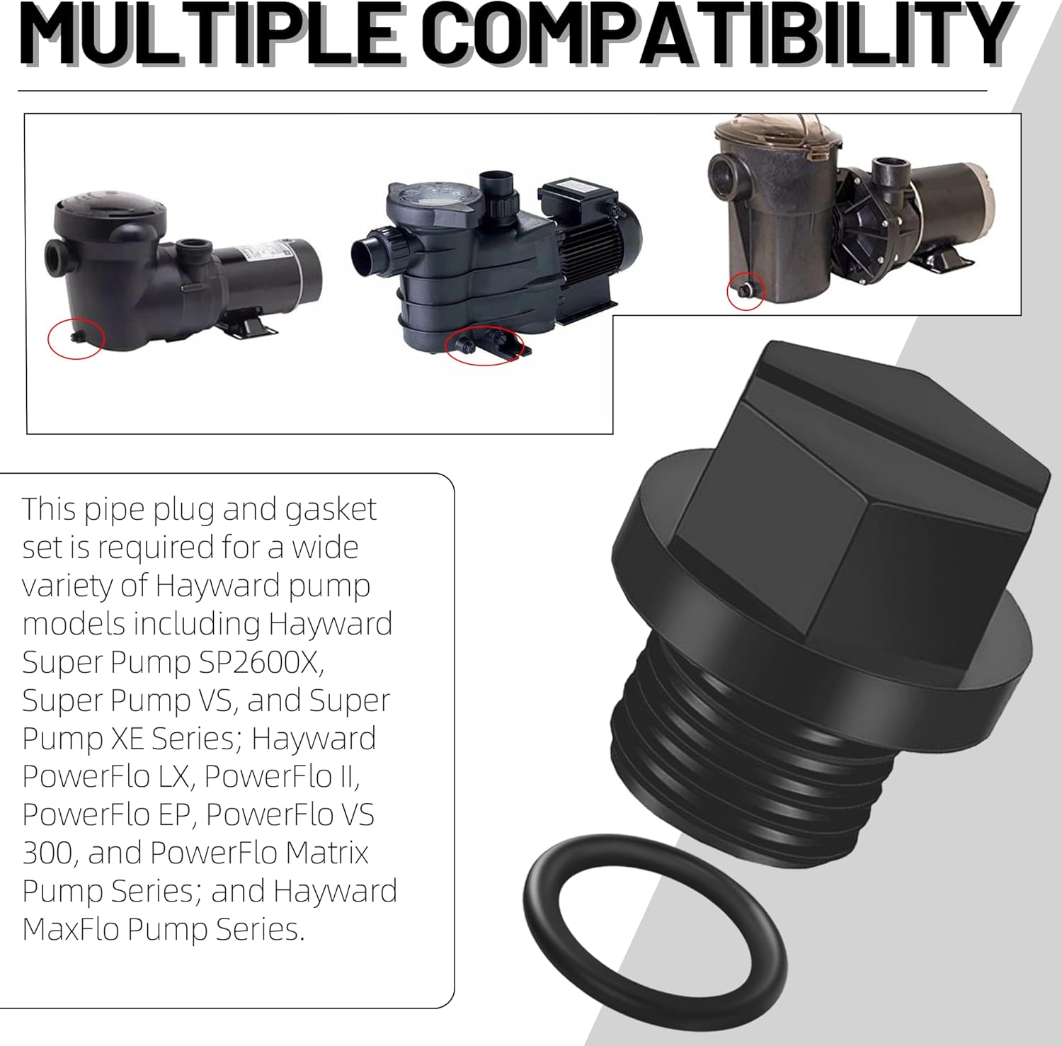 18" Universal Pool Ladder Steps Replacement and Drain Plugs with O-Ring