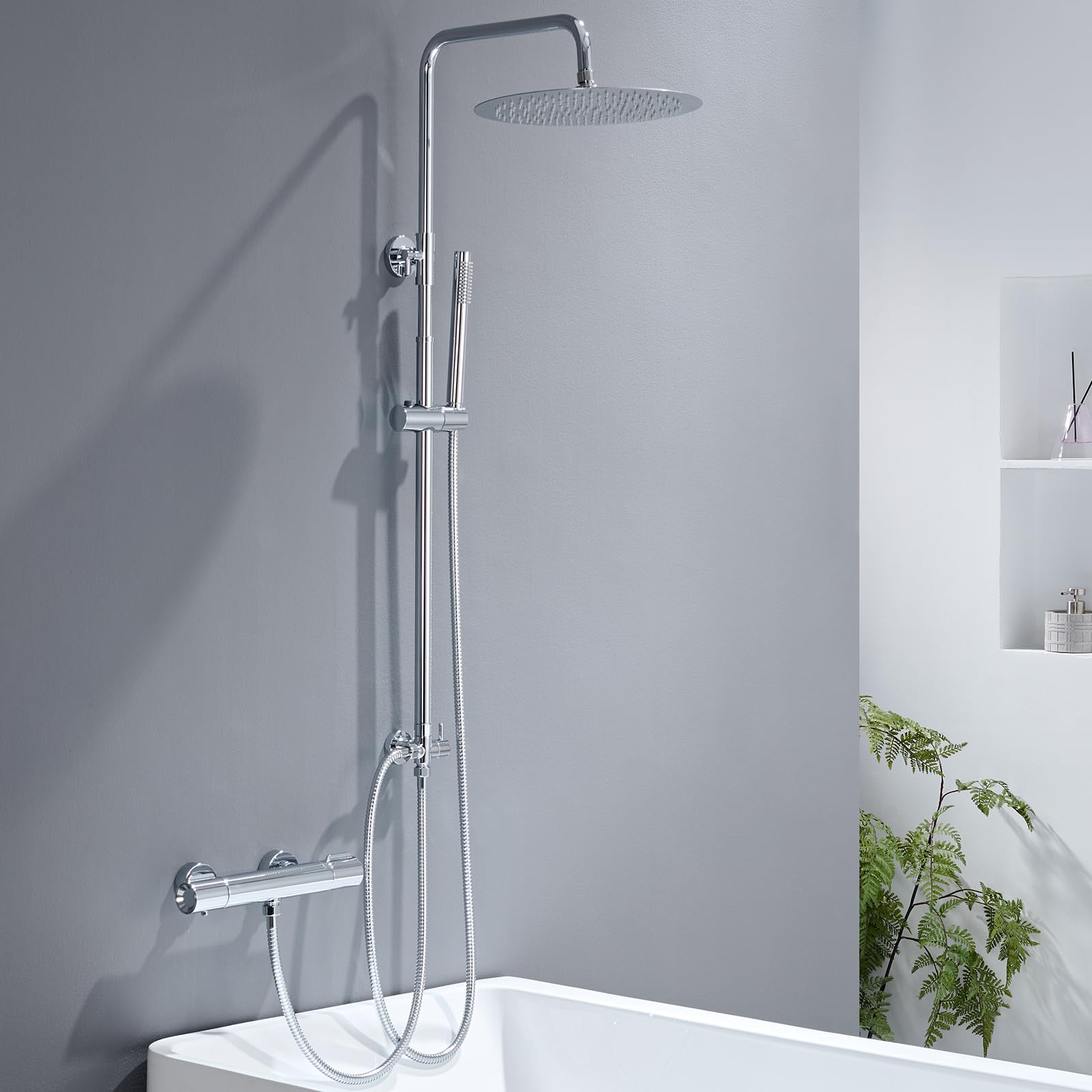 Auralum Columna Ducha sin Grifo, Set de Ducha con Cabezal de Ducha Lluvia 30×30 cm Cuadrado Acero Inoxidable, Alcachofa, Barra de Ducha Altura Regulable 68-108cm,válvula desviadora de Latón,Cromo — view 14