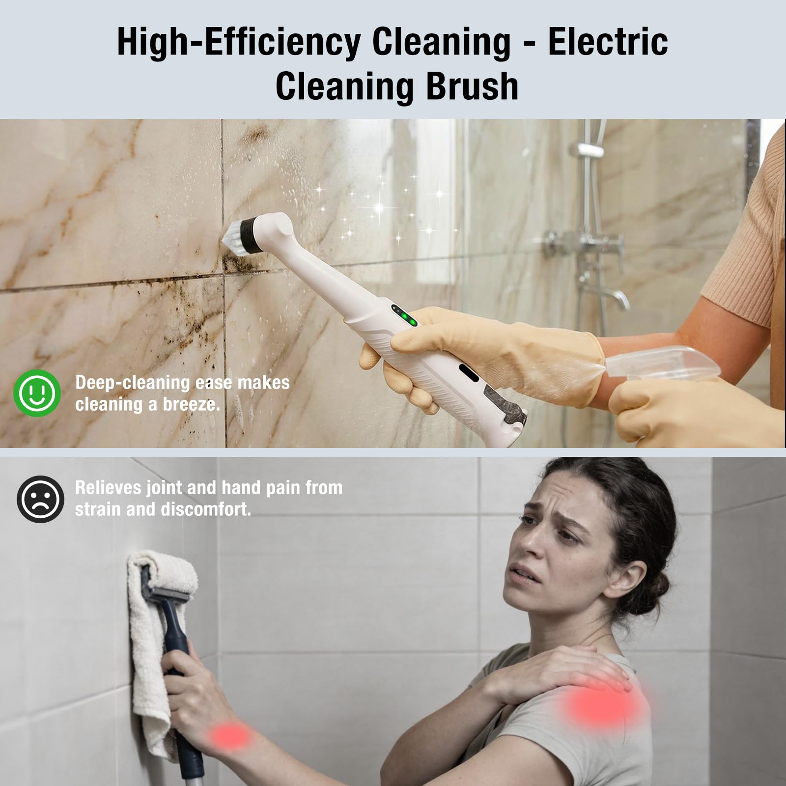Limpiador giratorio eléctrico recargable resistente al agua, 5 potentes cabezales de cepillo de limpieza para varios escenarios, específicamente diseñado para líneas de lechada de azulejos