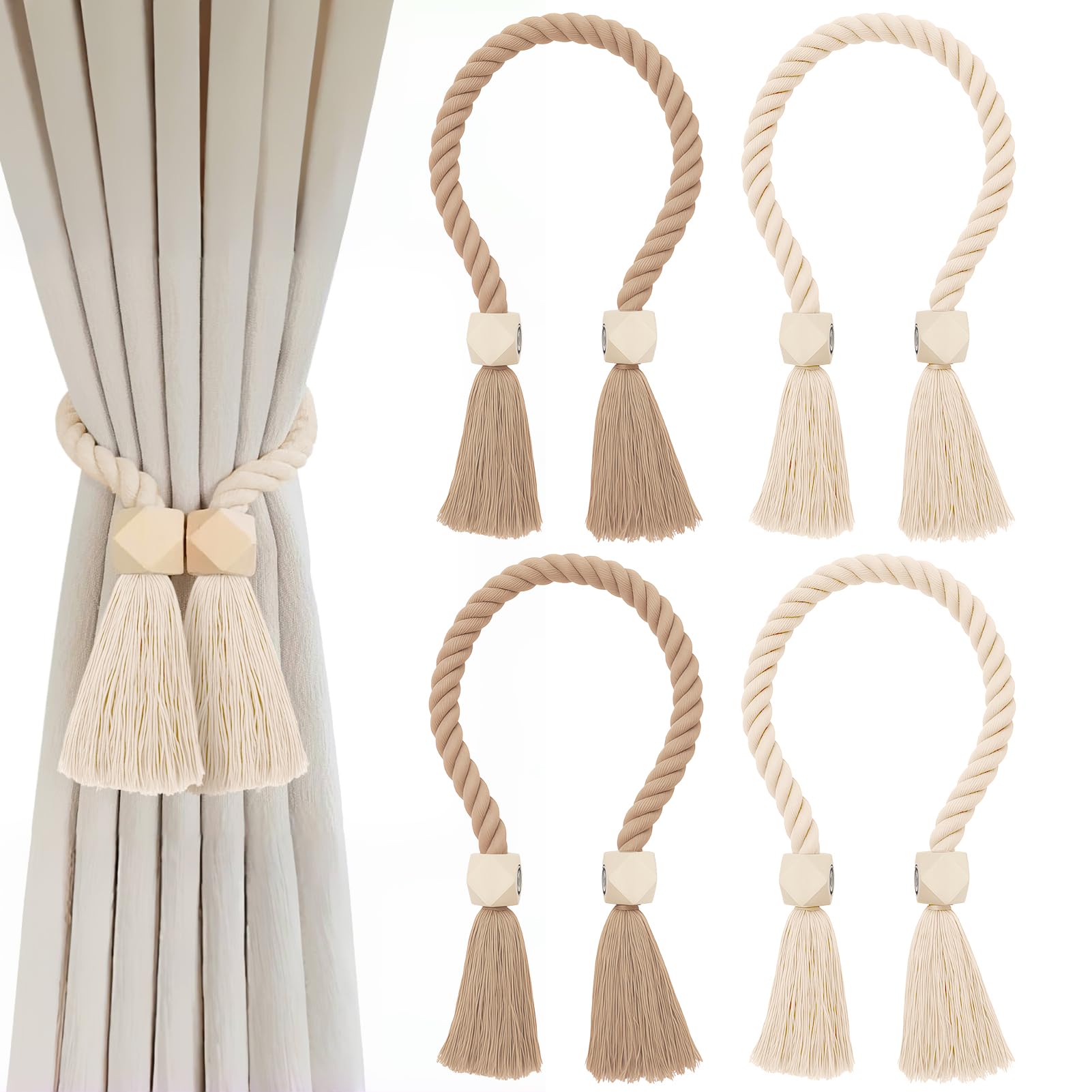 Lot de 4 Embrasse Rideau, Attache Rideau sans Percage, Embrasse pour Rideaux Magnétiques, Accroche Rideau en Coton tissé à la Main Lot de 4 Embrasse Rideau, Attache Rideau sans Percage, Embrasse pour Rideaux Magnétiques, Accroche Rideau en Coton tissé à la Main