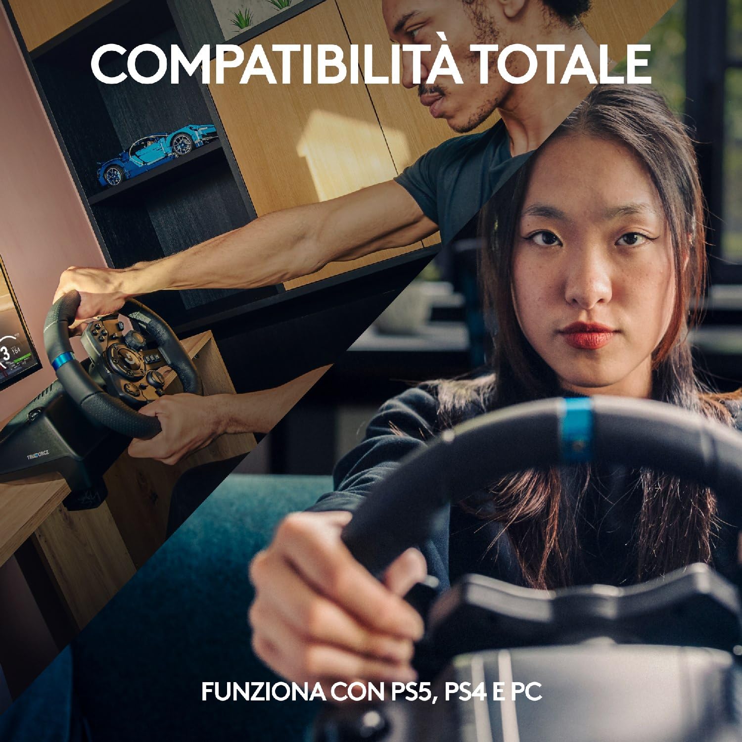 Logitech G923 USB Volante da Corsa e Pedali per PS5, PS4 e PC, UK Inglese Spina di Alimentazione Tipo G, Nero