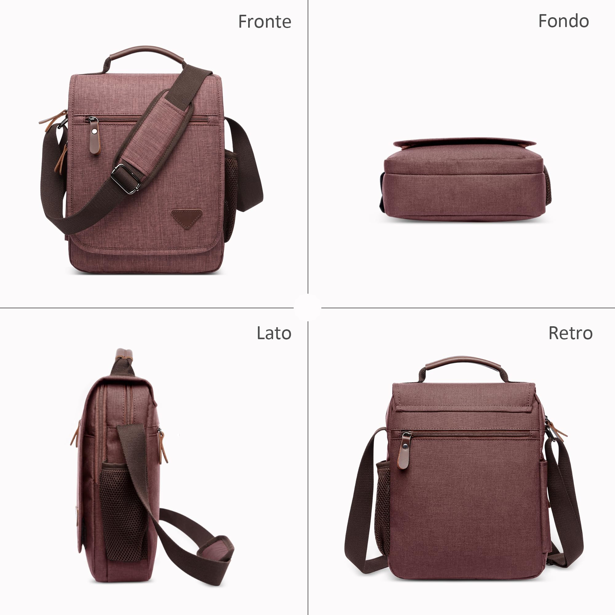 Moda Uomo Borsa a Tracolla Elegante Borse Messenger Ventiquattrore 12.9 pollici Laptop Messenger Bag Briefcase Viaggio Causale Lavoro Scuola Uomo Borsa a Tracoll Marrone