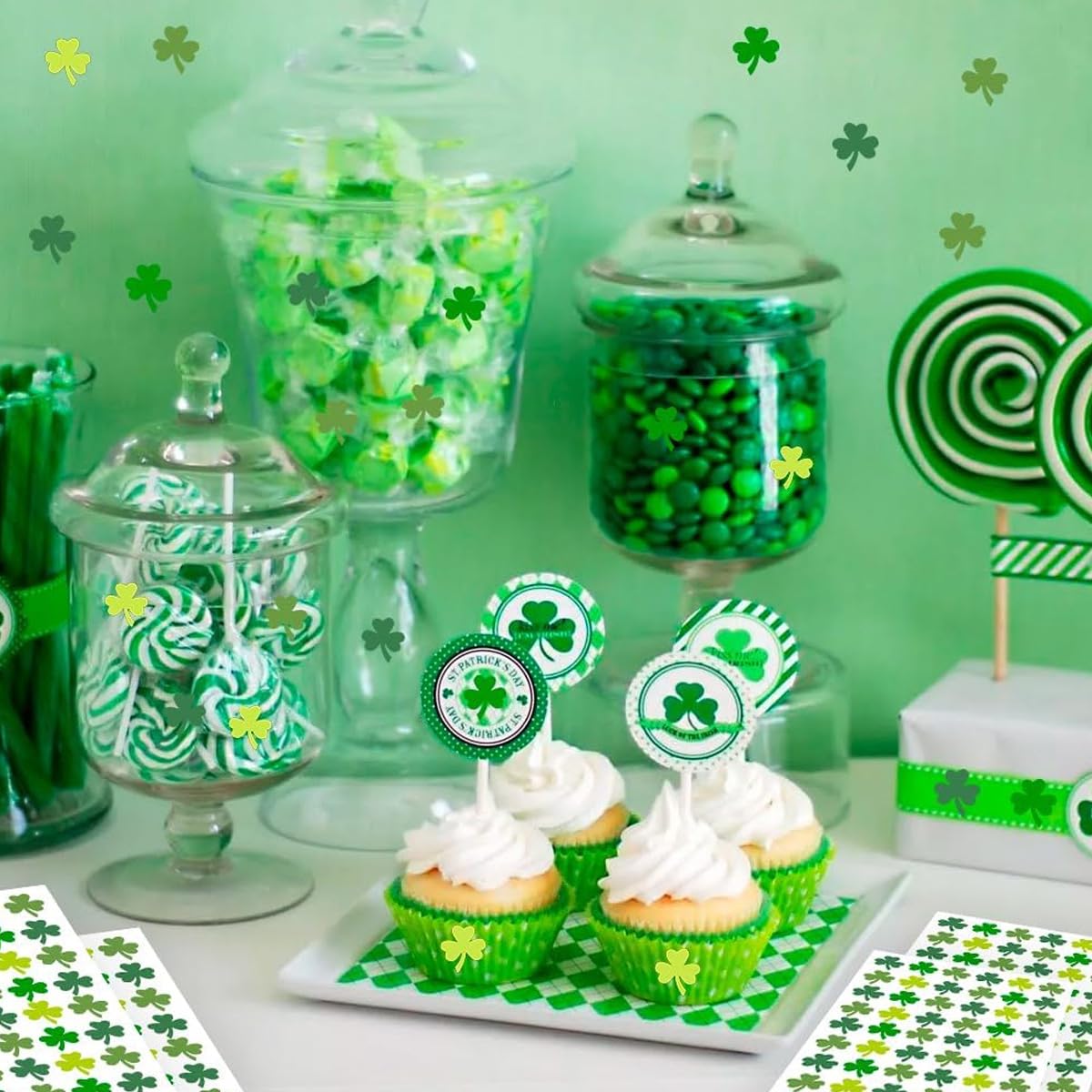 carl vinson® Green Clover Lucky Sticker Self-Adhesive Decorative Seal Label One Sheet Pack of 10 | C758;11 * 21cm Single | 21 * 11cm 3