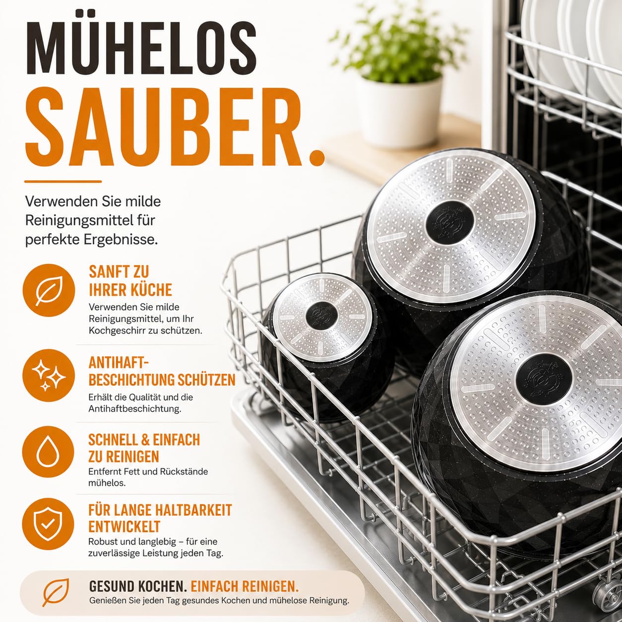 Royal Swiss 9-teiliges Topf- & Pfannenset für Induktion - Abnehmbare Griffe, Antihaft, PFAS-frei, Platzsparend, Backofenfest, Antihaft Kochgeschirr, Kochgeschirr, Schwarz