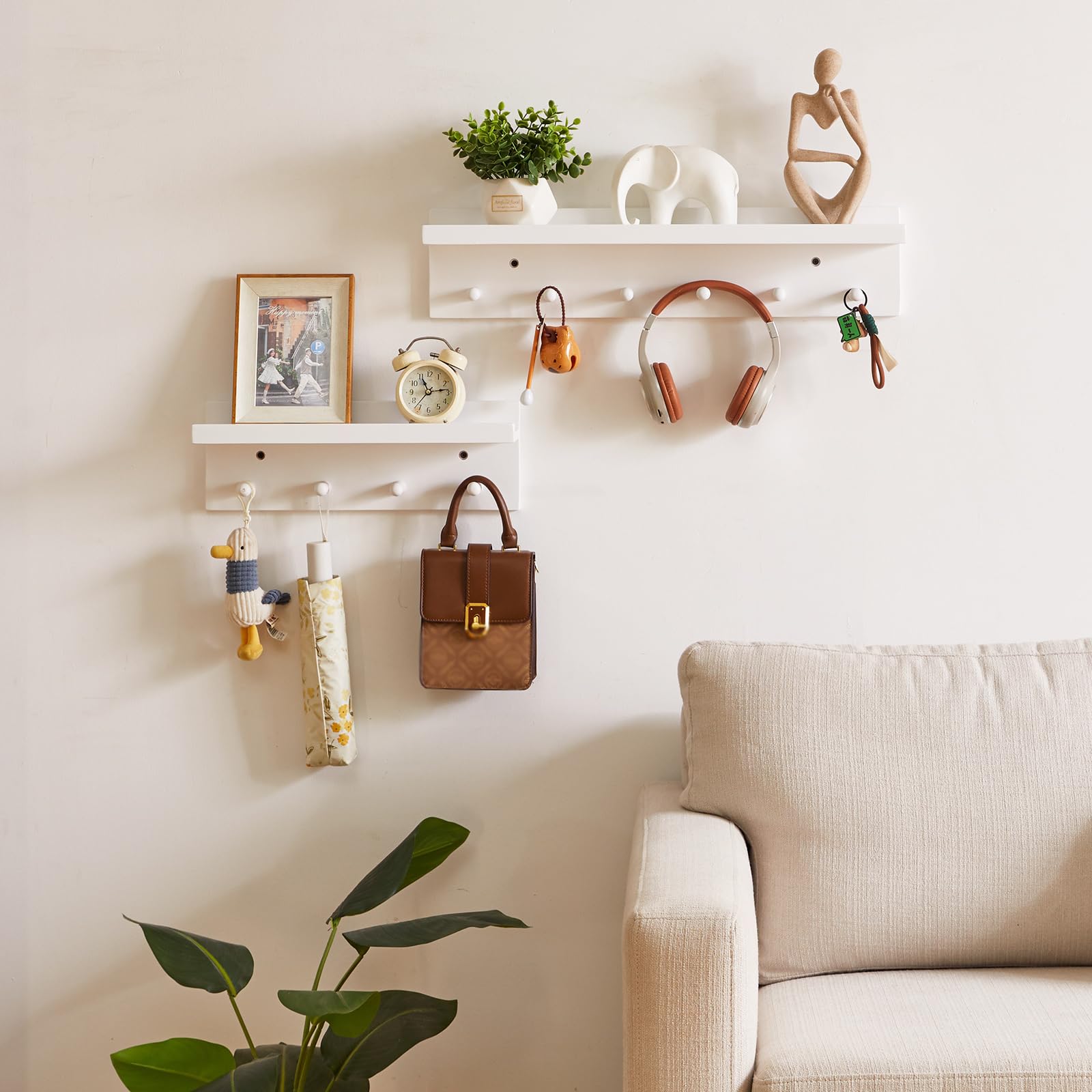 Aibiju Perchero de Madera con Estante Montado en la pared, Estante Colgante de pared de Entrada de 60 cm, para Baño, Cocina, Organizador de Llaves de Toalla Blanco YD-WS0260W