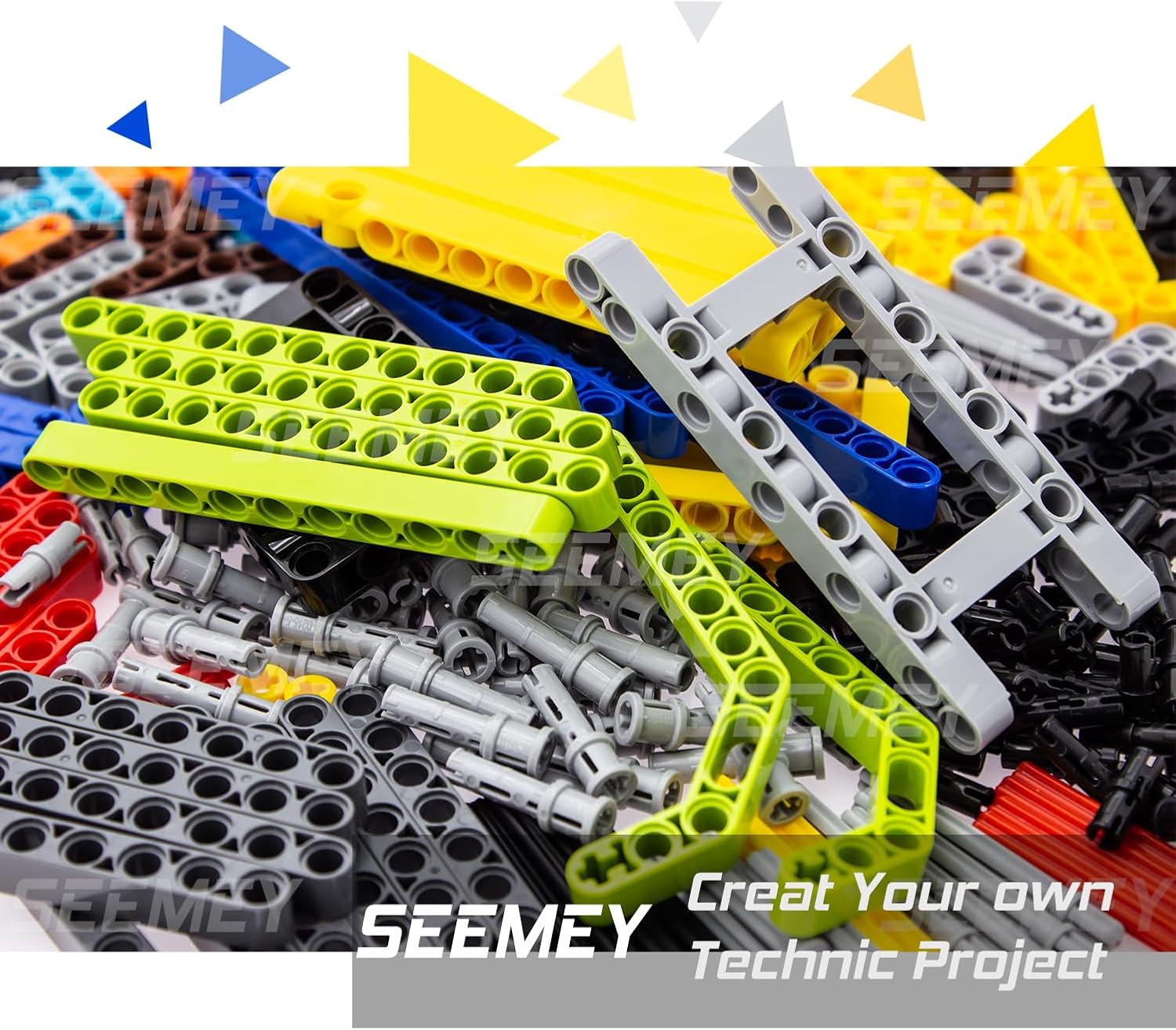 SEEMEY 430Pcs Beams-Pins-axle-Parts Set Compatible with Technic, Connector-Panel-Plate Modified-Frame liftarm-Bent-Thick Smooth-Bush (Random Colors)