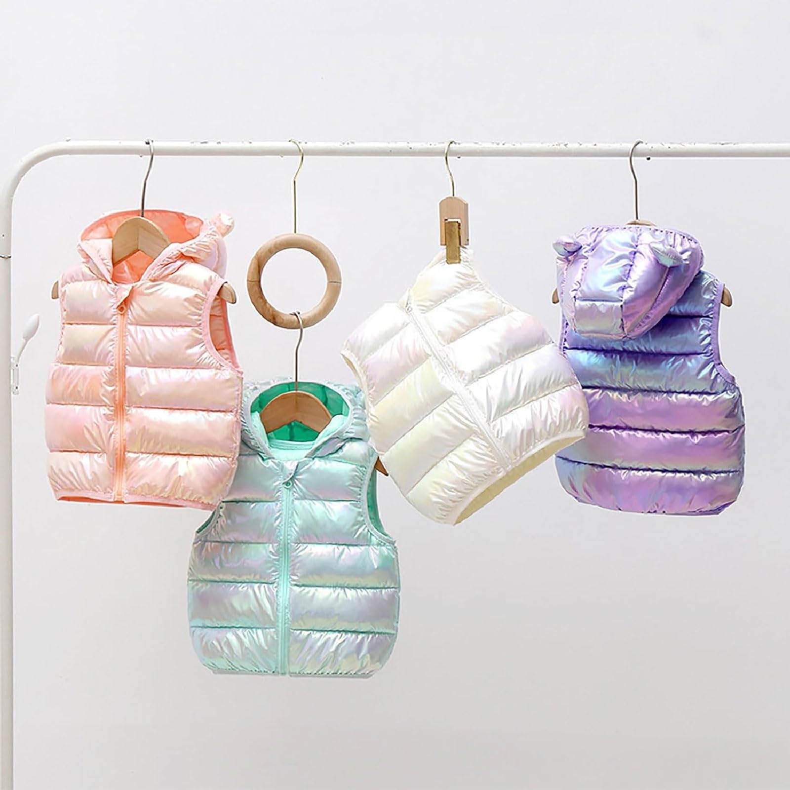 Wintermantel für Kleinkinder, Jungen und Mädchen, ärmellos, einfarbig, Baumwollweste im Bärenohr-Stil, Kapuzenjacke, verdickt, Winddicht, Reißverschluss, warm, für Babys