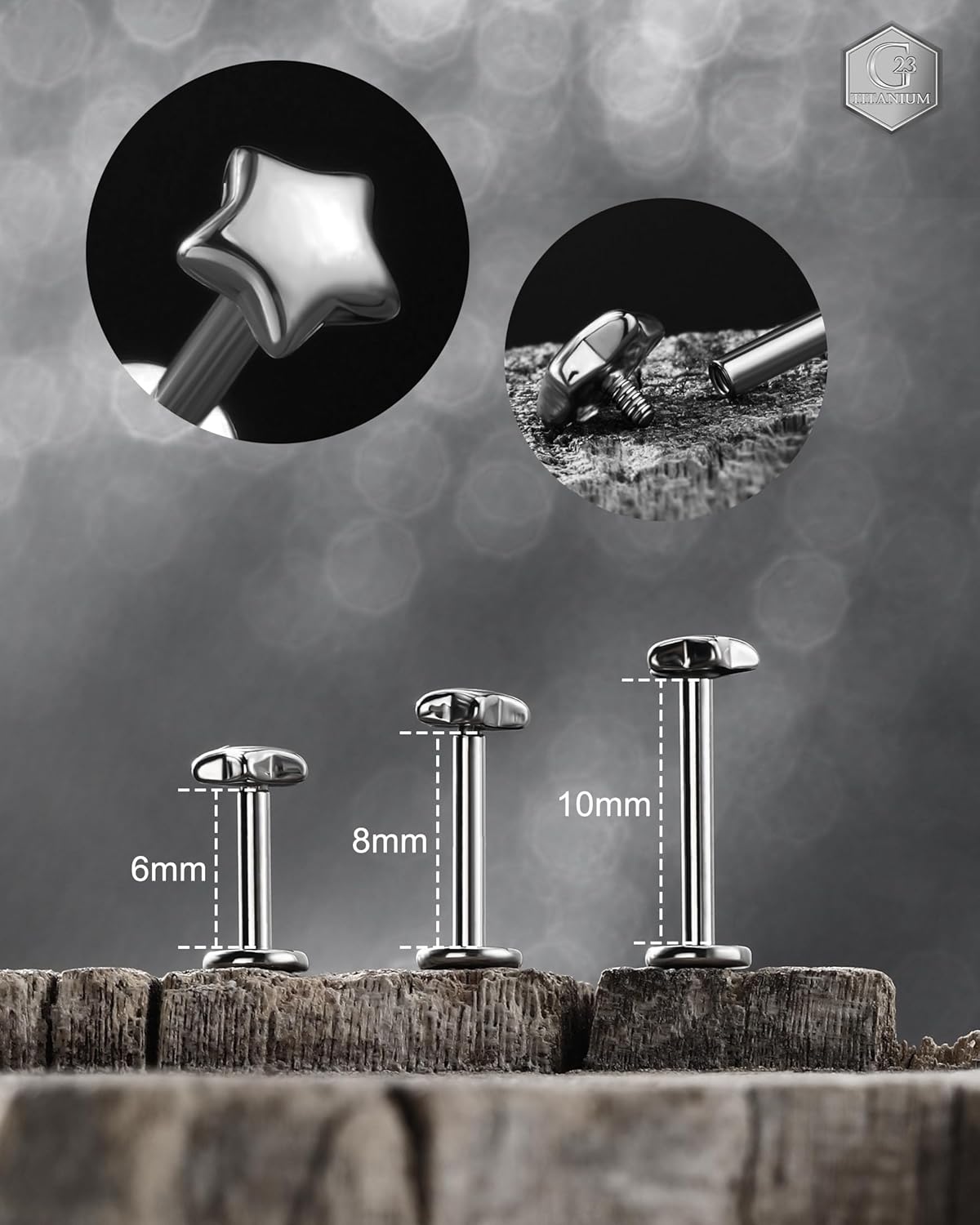 Jewseen G23 Titanium Helix Piercing Jewelry Surgical Steel Flat Back Cartilage Earrings Star Internally Threaded Lip Rings 16G Monroe Tragus Conch Vertical Piercing Jewelry for Women Men - Image 6