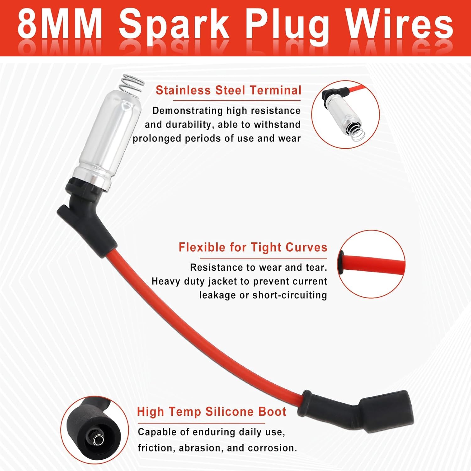UF413 Ignition Coil Packs 41962 Spark Plugs and 48322R Wires Set Compatible with Chevy Silverado Tahoe Suburban GMC Sierra Yukon Cadillac Escalade Buick 4.8L 5.3L 6.0L for 12570616 by MCCKLE (8 Pack)