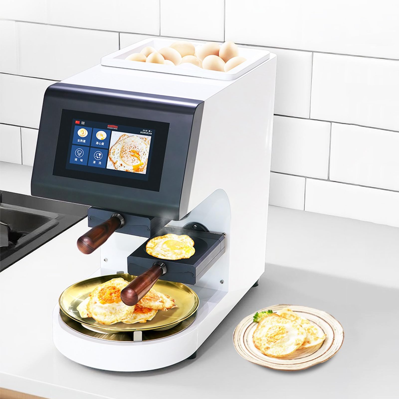 Macchina per Uova al Tegamino, Cottore per Frittate Automatico con Schermo Touch LCD, Cottura Rapida in 50 Secondi, Padella Antiaderente Rimovibile, per Uso Commerciale