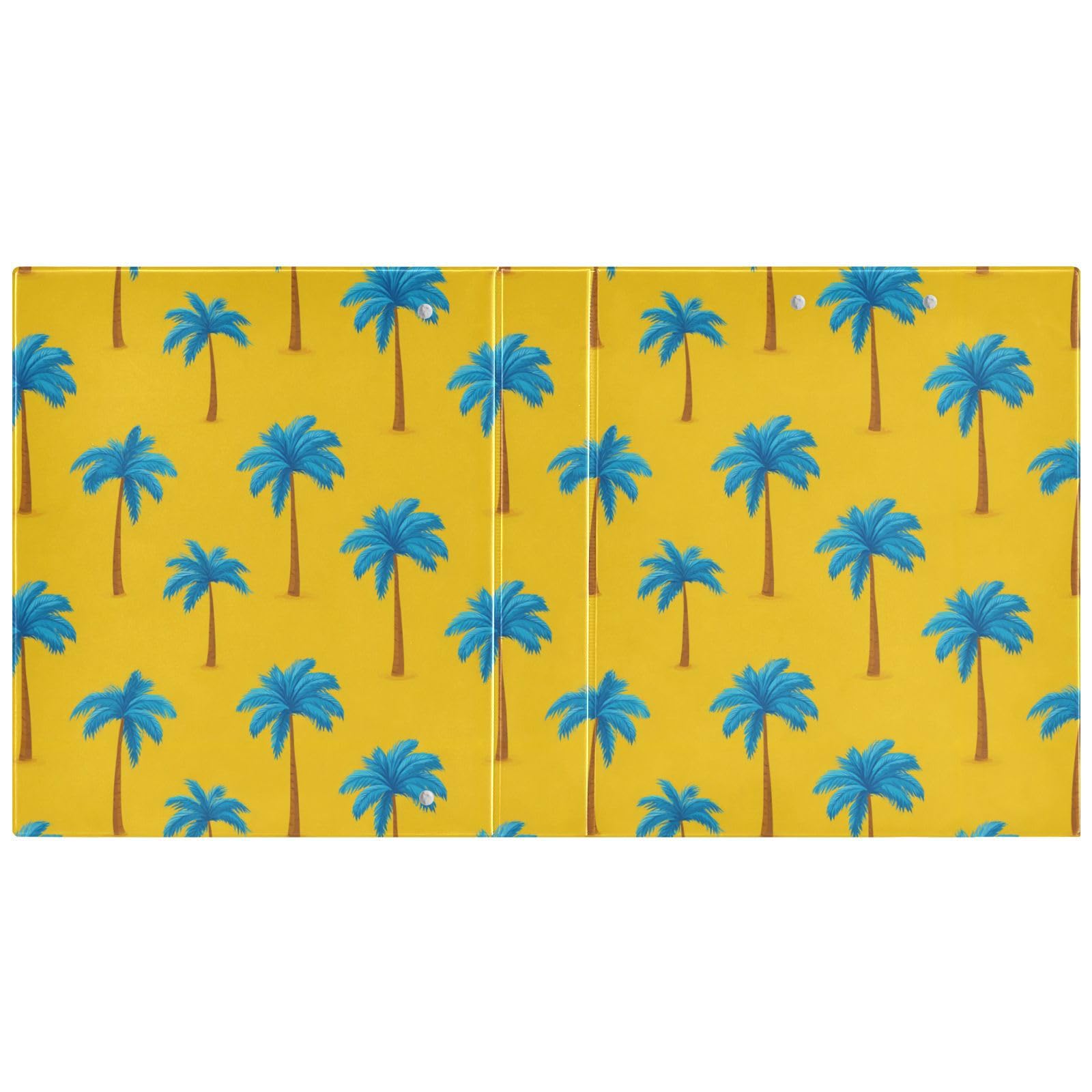 Kcldeci Raccoglitore a 3 anelli con copertina rigida per carta formato lettera, motivo albero di cocco blu, anelli rotondi da 3,8 cm, organizer per scuola/ufficio, confezione da 2