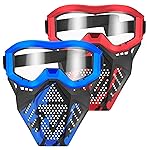 POKONBOY 2 Pack Tactical Mask with Goggles Compatible with Nerf Rival , Apollo, Zeus, Khaos, Atlas, & Artemis Blasters Rival Mask Red & Blue