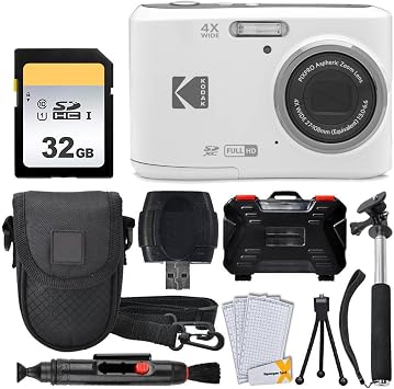 Kodak PIXPRO FZ45 Digital Camera White + 32GB Memory Card + Point and Shoot Camera Case + Extendable Monopod + Lens Cleaning Pen + LCD Screen Protectors + Table Top Tripod Ultimate Bundle