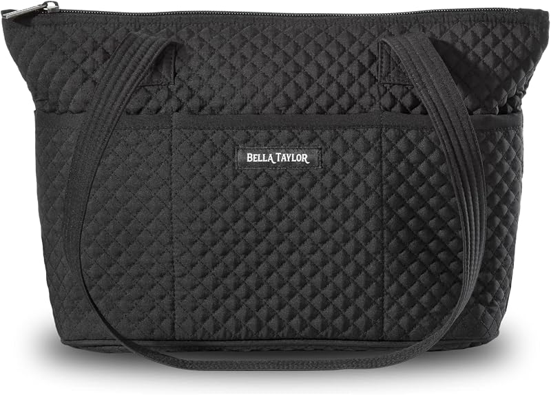Bella Taylor Small Tote, Quilted Shoulder Bag for Women | Lightweight, 10-pocket small quilted cotton tote, machine washable, zippered top, ultimate organization, durable construction